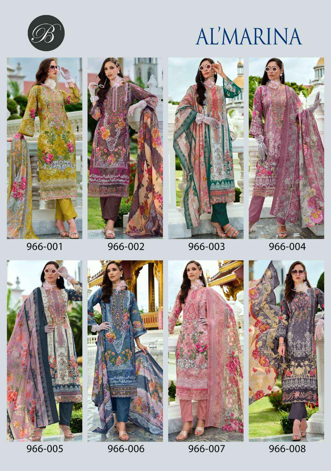 BELLIZA DESIGNER SUITS AL MARINA COTTON DRESS MATERIAL ( 8 PCS CATALOG )