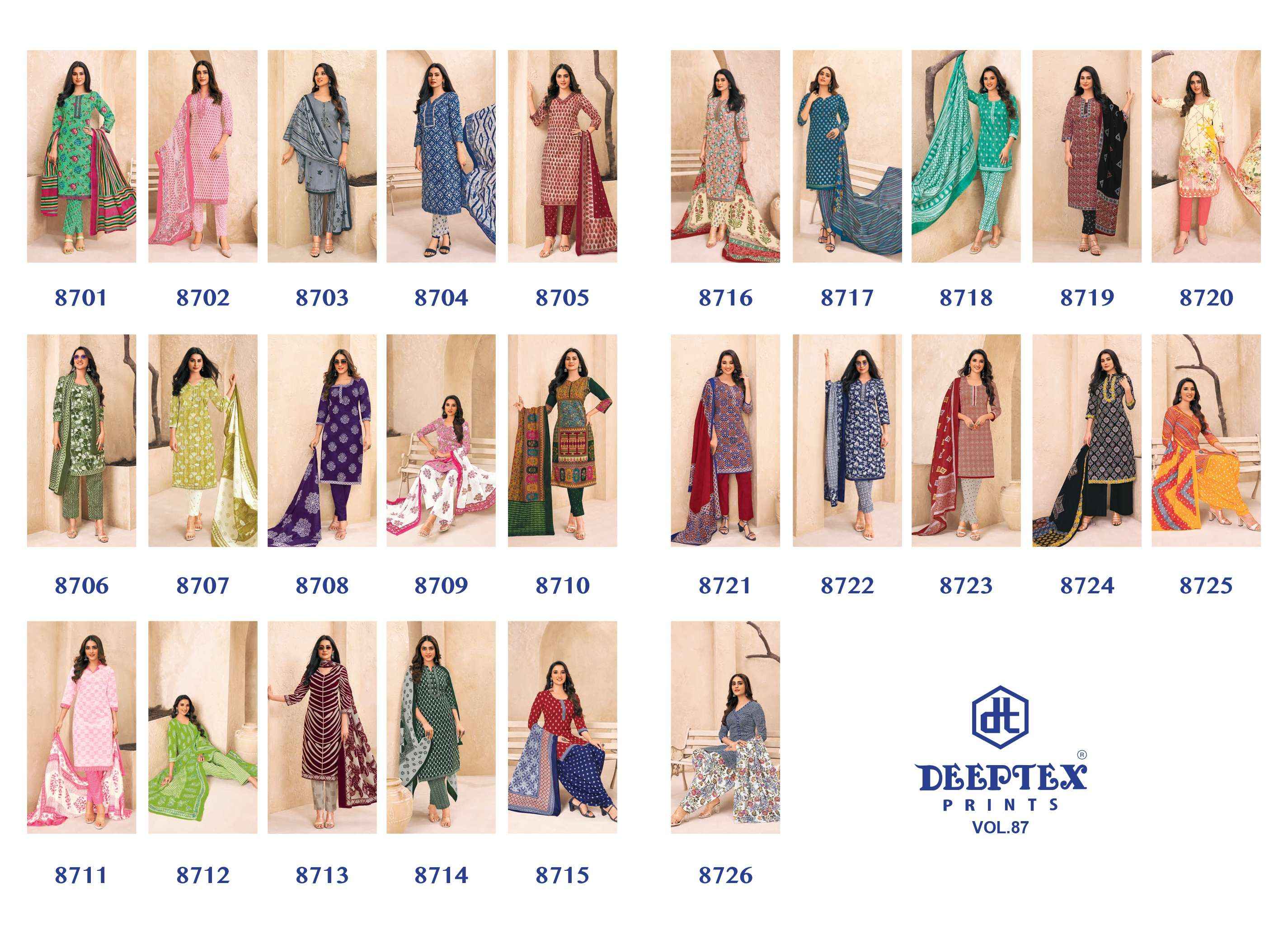 DEEPTEX PRINTS MISS INDIA VOL 87 COTTON PRINT DRESS MATERIAL ( 26 PCS CATALOG )