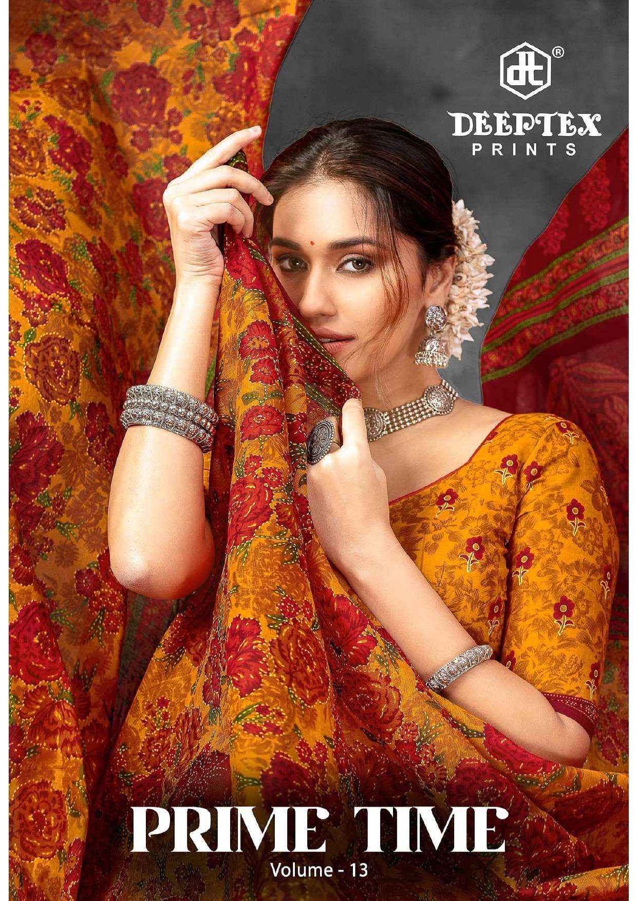 DEEPTEX PRINTS PRIME TIME VOL 13 COTTON PRINTED SAREE ( 10 PCS CATALOG )