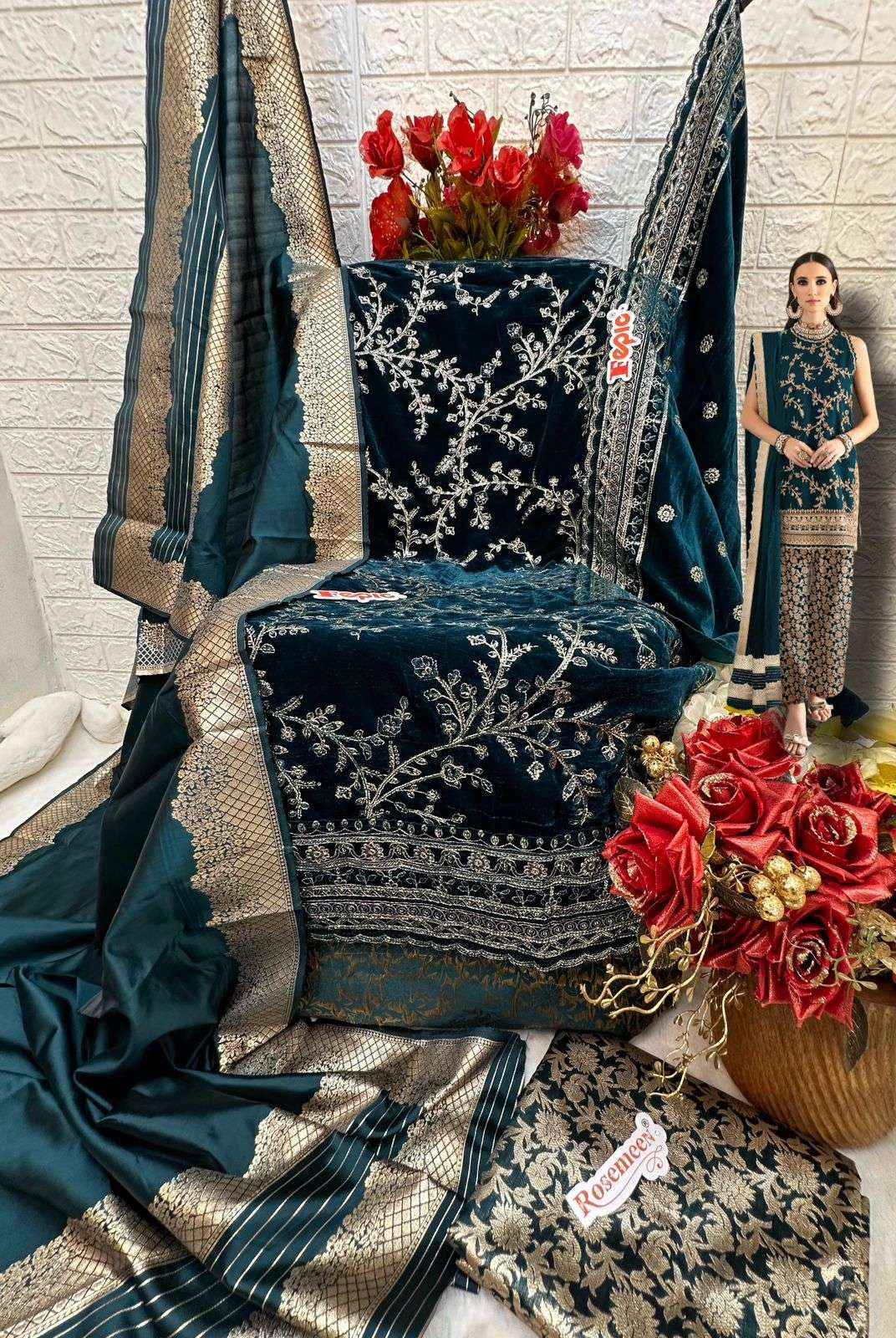 FEPIC ROSEMEEN V 17021 HEAVY EMBROIDERED VELVET SUITS ( 3 PCS CATALOG )