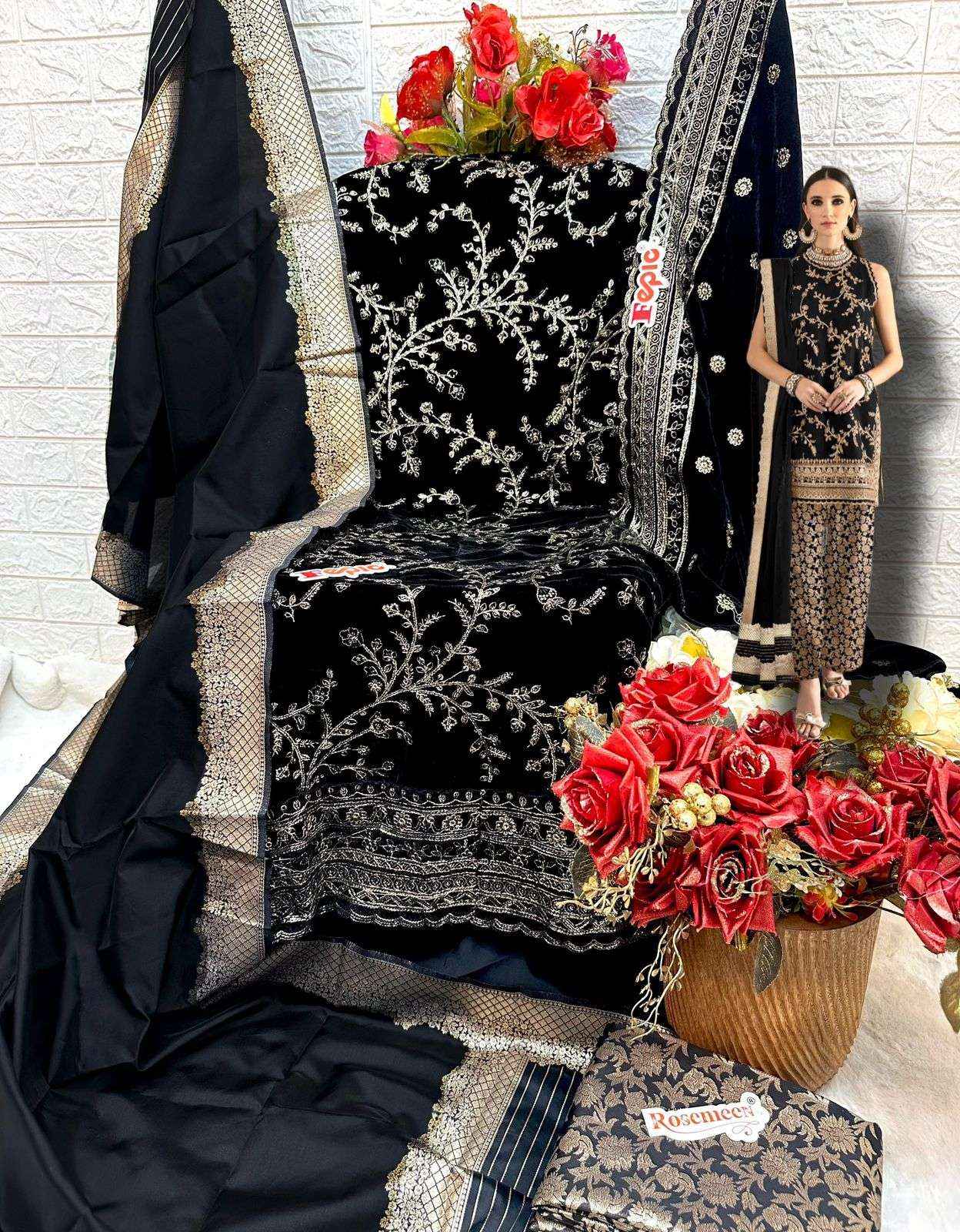 FEPIC ROSEMEEN V 17021 HEAVY EMBROIDERED VELVET SUITS ( 3 PCS CATALOG )