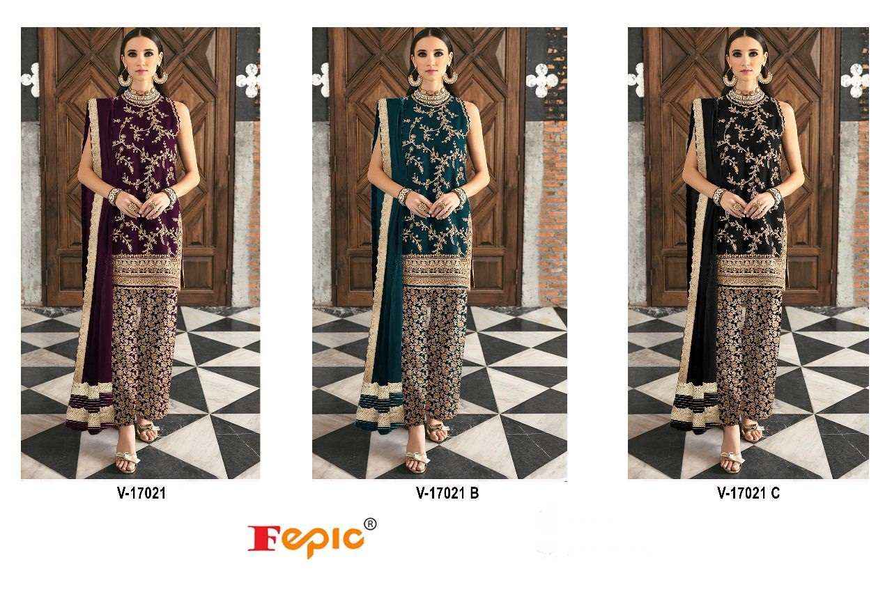 FEPIC ROSEMEEN V 17021 HEAVY EMBROIDERED VELVET SUITS ( 3 PCS CATALOG )