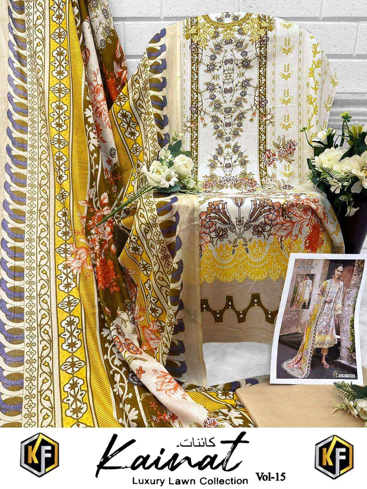 KEVAL FAB KAINAT VOL 15 LAWN COTTON PAKISTANI DRESS MATERIAL ( 6 PCS CATALOG )