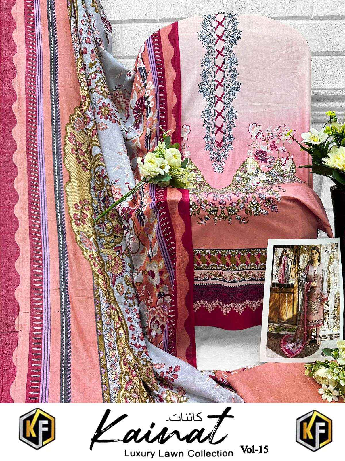 KEVAL FAB KAINAT VOL 15 LAWN COTTON PAKISTANI DRESS MATERIAL ( 6 PCS CATALOG )