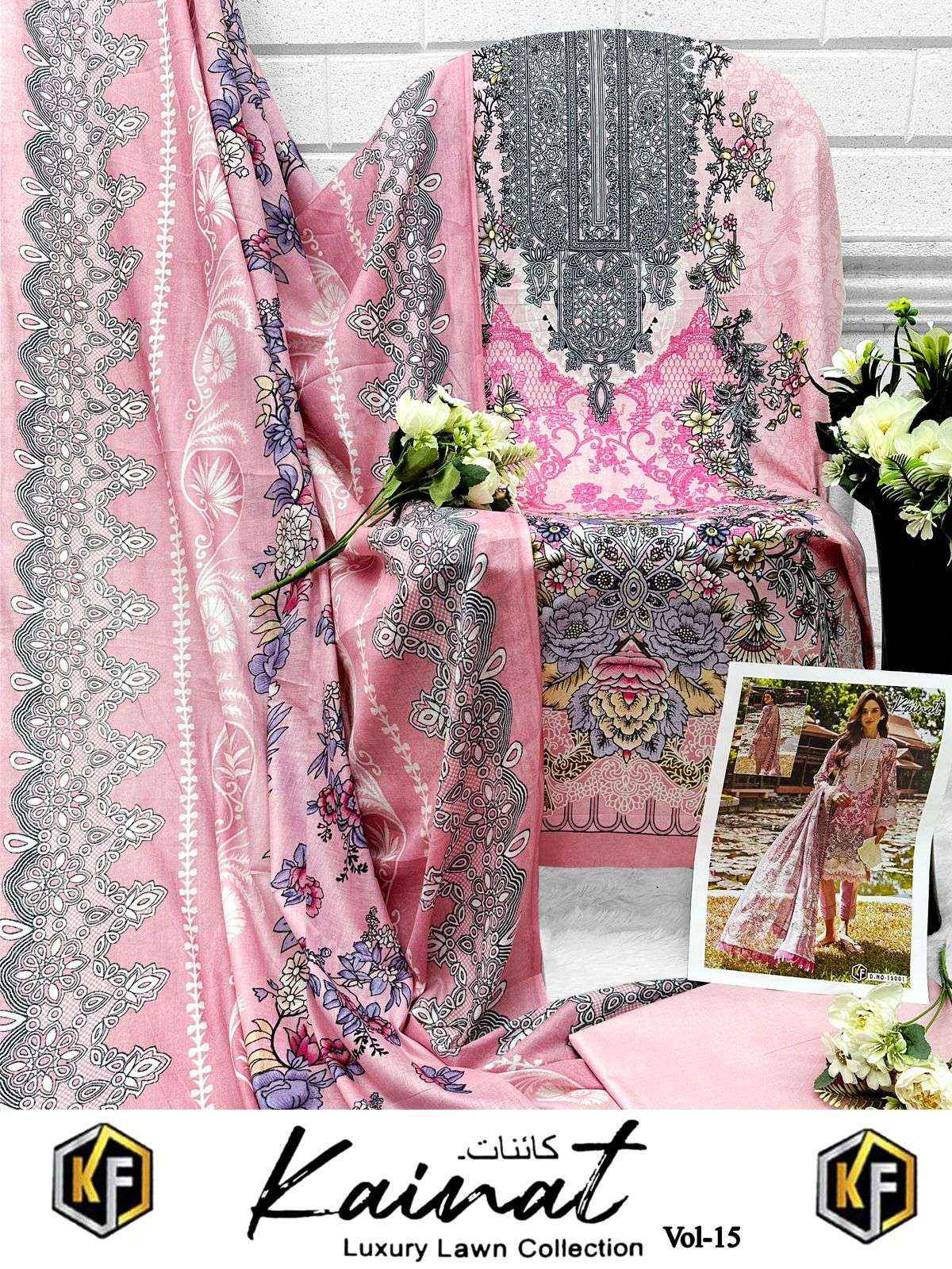 KEVAL FAB KAINAT VOL 15 LAWN COTTON PAKISTANI DRESS MATERIAL ( 6 PCS CATALOG )