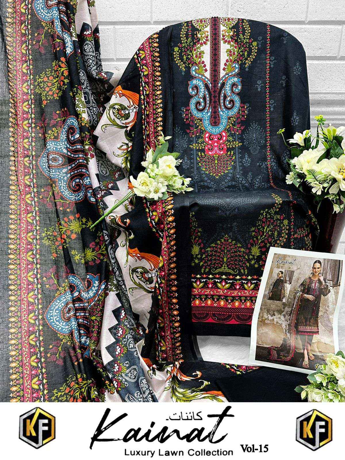 KEVAL FAB KAINAT VOL 15 LAWN COTTON PAKISTANI DRESS MATERIAL ( 6 PCS CATALOG )