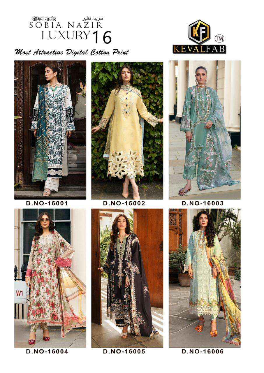 KEVAL FAB SOBIA NAZIR VOL 16 WHOLESALE COTTON SALWAR KAMEEZ ( 6 PCS CATALOG )