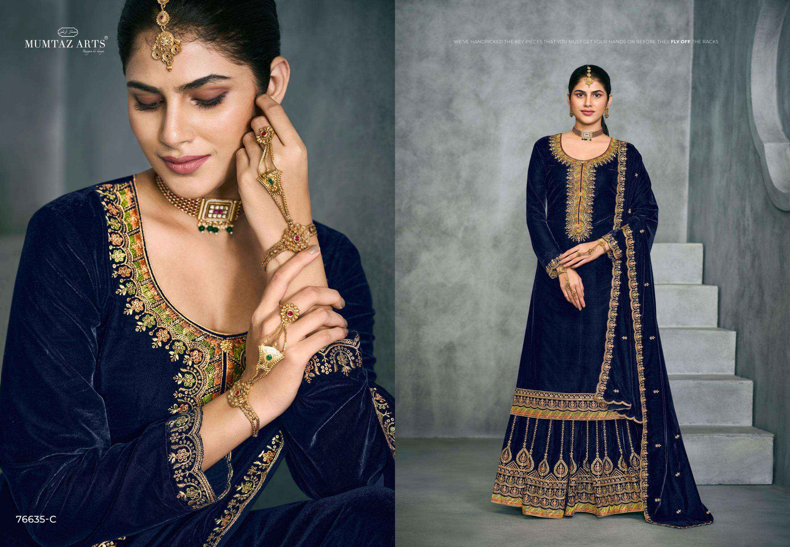 MUMTAZ ARTS RANI LEHENGA VELVET DESIGNER DRESS MATERIAL ( 5 PCS CATALOG )