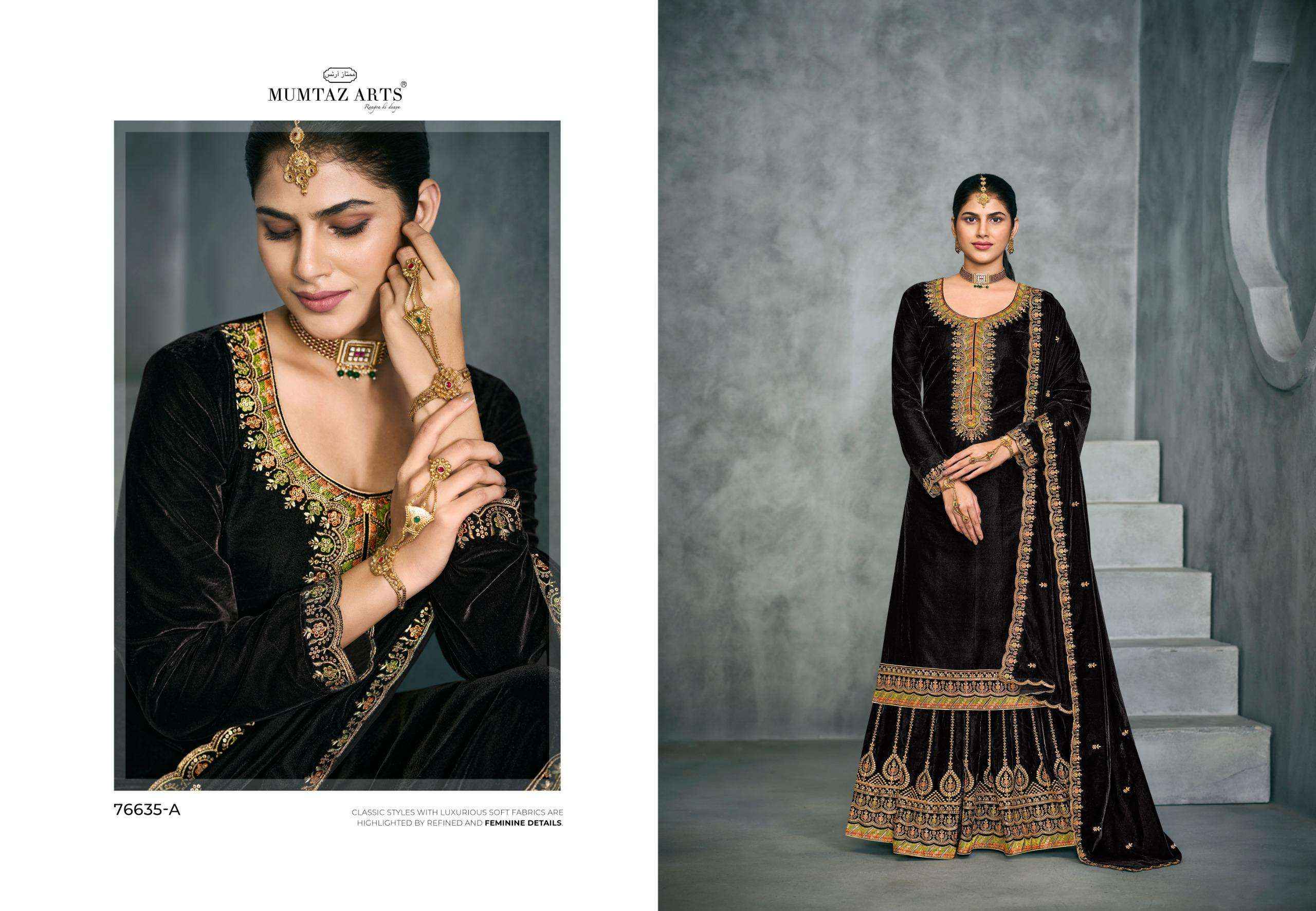 MUMTAZ ARTS RANI LEHENGA VELVET DESIGNER DRESS MATERIAL ( 5 PCS CATALOG )