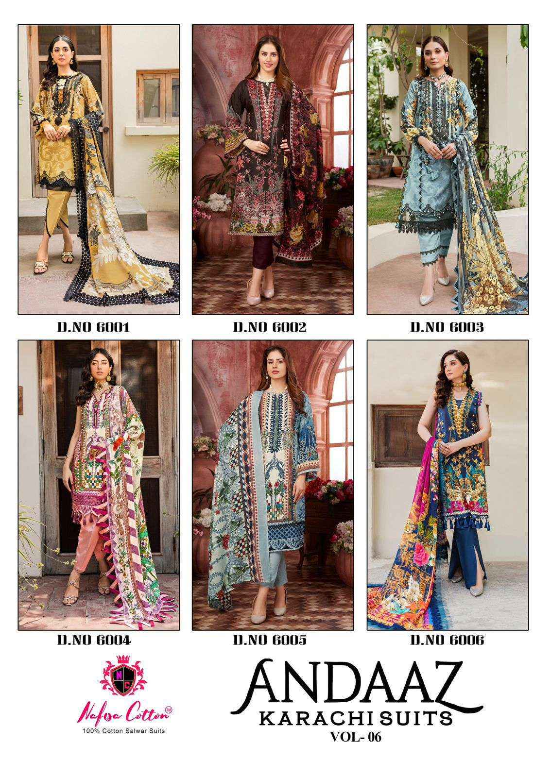 NAFISA COTTON ANDAAZ KARACHI SUITS VOL 6 COTTON DIGITAL KARACHI PRINT SUIT ( 6 PCS CATALOG )