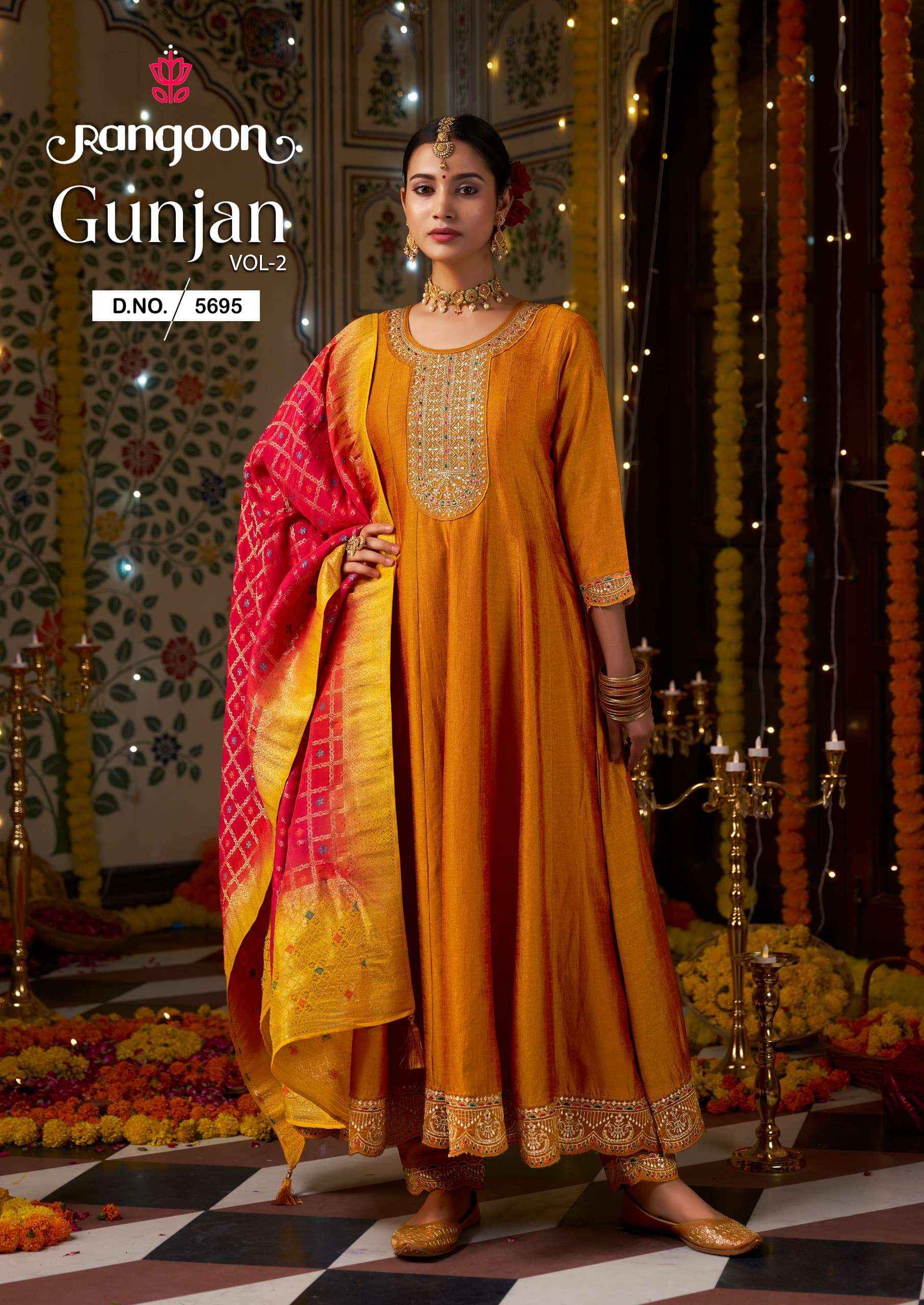 RANGOON GUNJAN VOL 2 WHOLESALE SILK DESIGNER ANARKALI STYLE SUIT ( 6 PCS CATALOG )