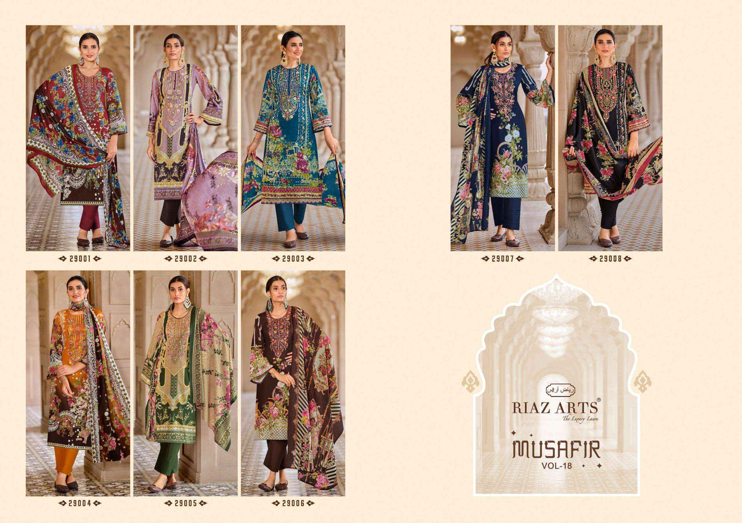 Riaz Arts Musafir Vol 18 Lawn Cotton Dress Material 8 pcs Catalogue