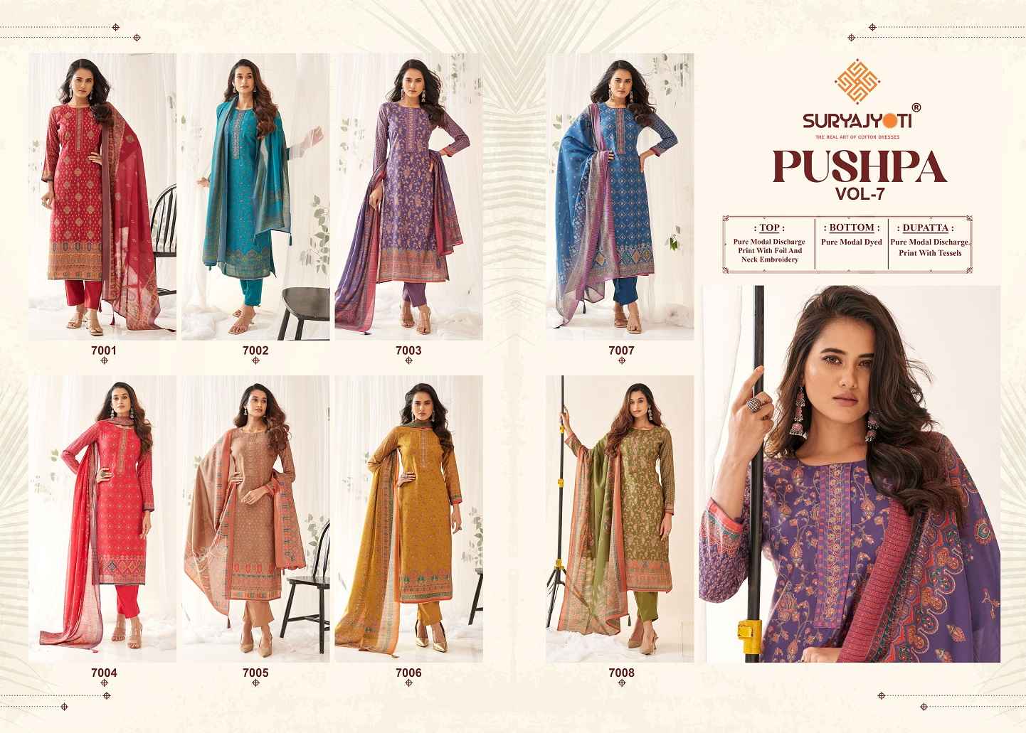 SURYAJYOTI PUSHPA VOL-7 WHOLESALE DESIGNER DRESS MATERIAL ( 8 PCS CATALOG )