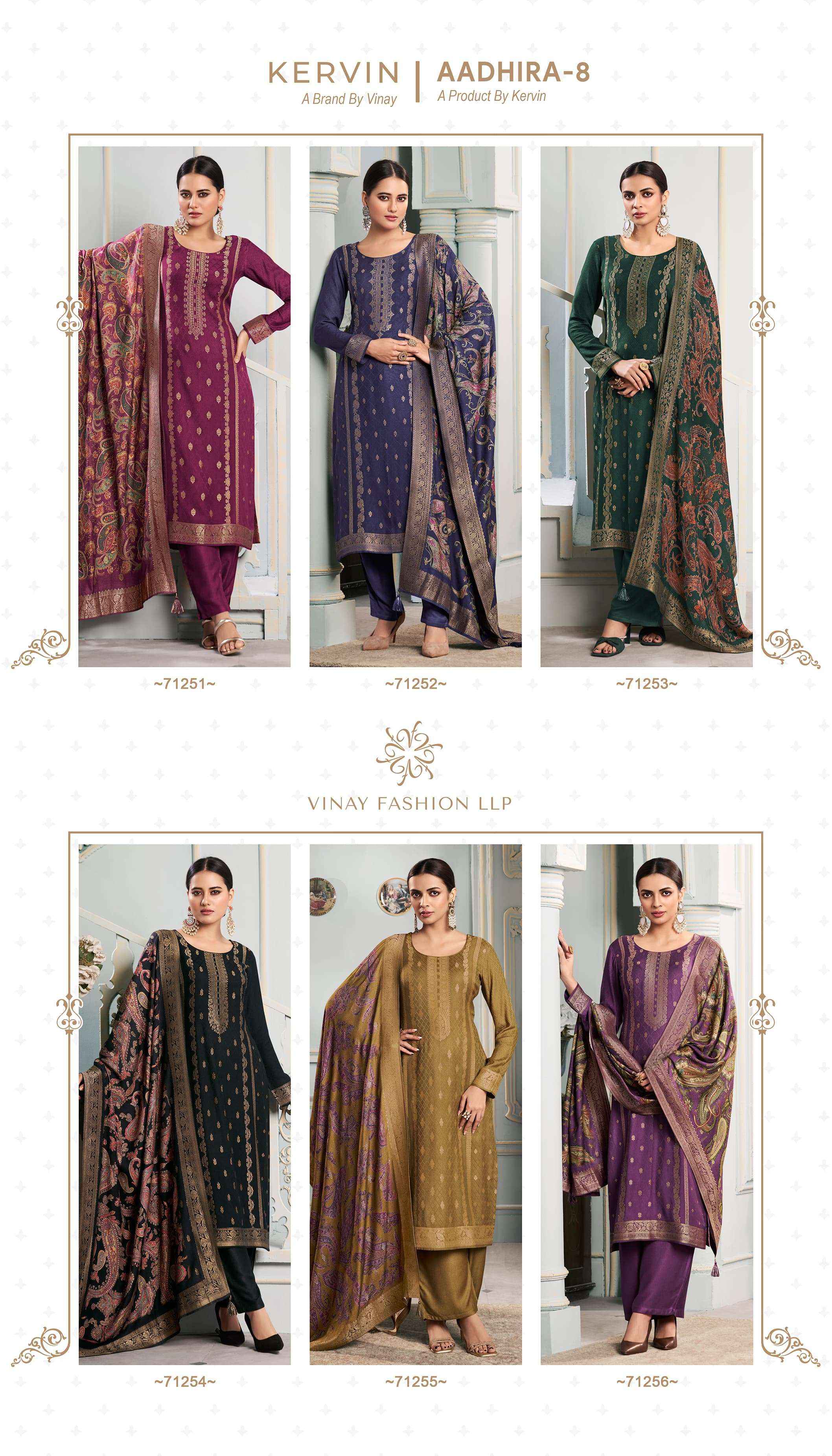 VINAY FASHION KERVIN AADHIRA VOL 8 PASHMINA JACQUARD DESIGNER SUIT ( 6 PCS CATALOG )