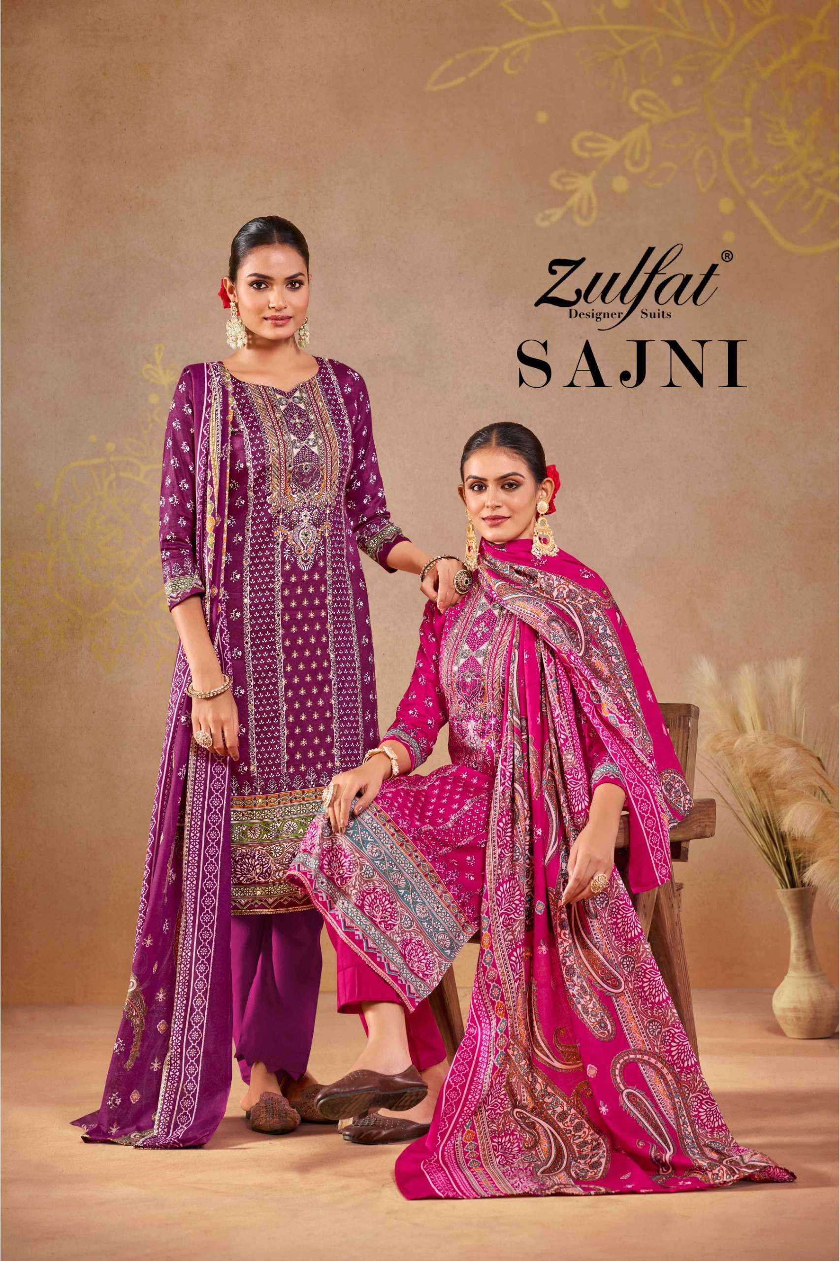 ZULFAT DESIGNER SAJNI JAM COTTON DRESS MATERIAL ( 6 PCS CATALOG )