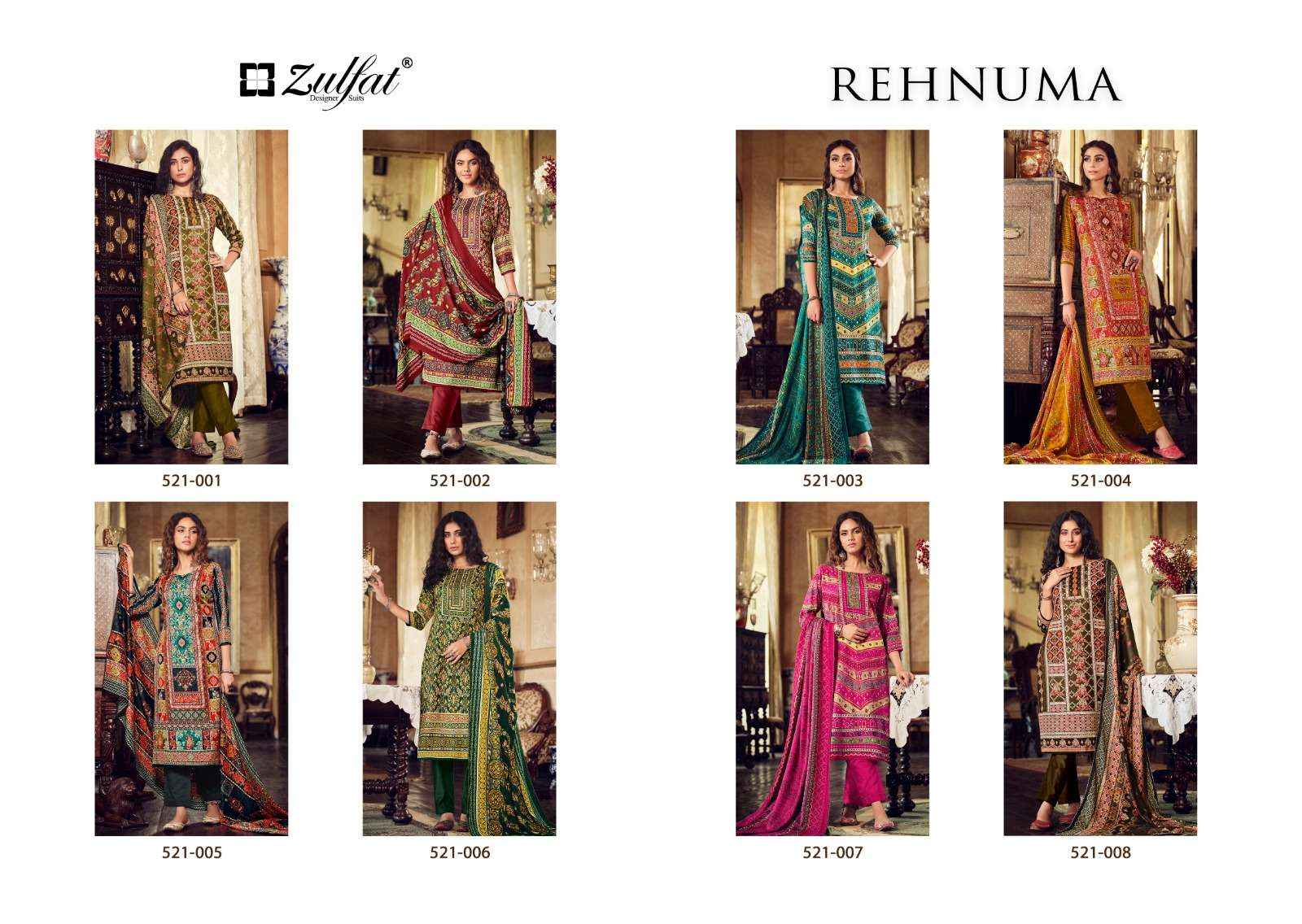 ZULFAT DESIGNER SUITS REHNUMA WOOLEN PASHMINA DIGITAL PRINT SUIT ( 8 PCS CATALOG )