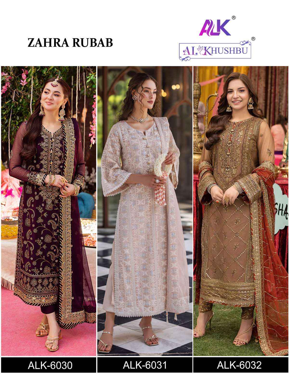 AL KHUSHBU ZAHRA RUBAB WHOLESALE PAKISTANI SUIT SALWAR KAMEEZ ( 3 PCS CATALOG )