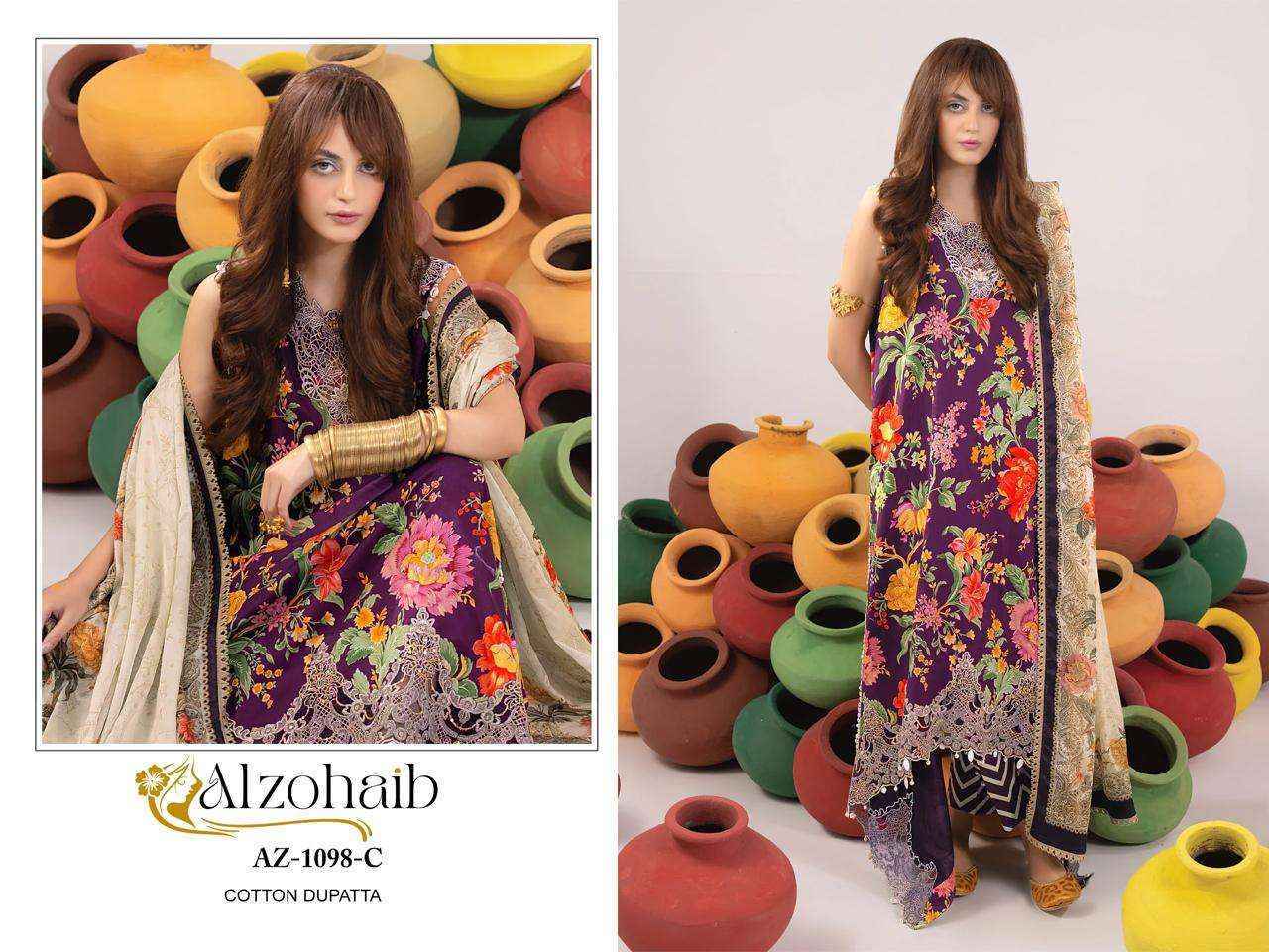 Al Zohaib Az 1098 Colors Pakistani Unstitch Pakistani Suits ( 3 Pcs Catalog )