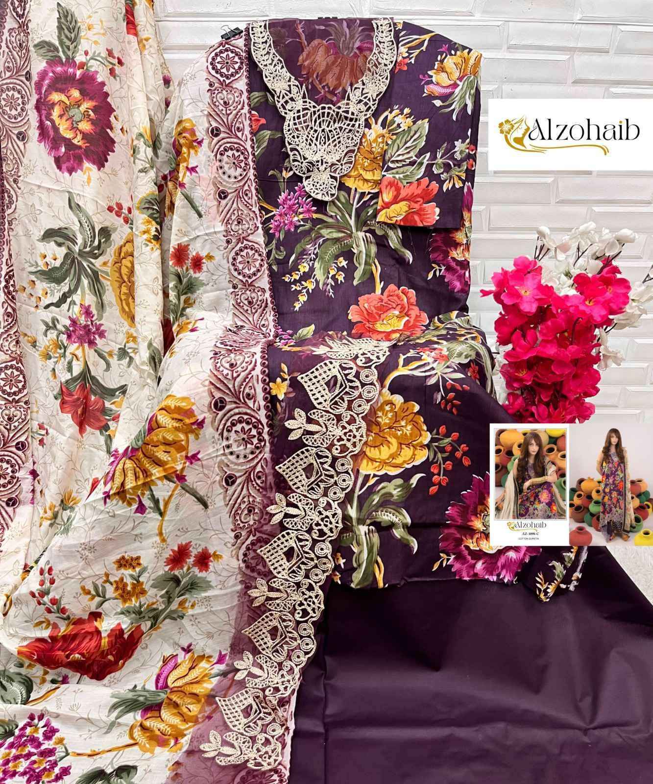 Al Zohaib Az 1098 Colors Pakistani Unstitch Pakistani Suits ( 3 Pcs Catalog )