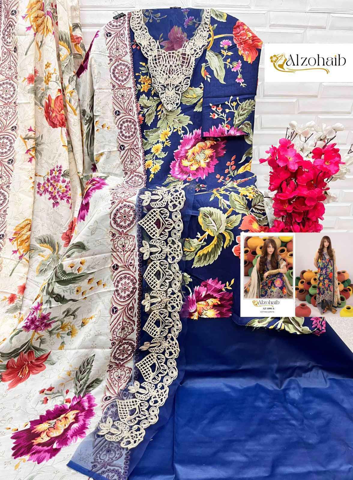 Al Zohaib Az 1098 Colors Pakistani Unstitch Pakistani Suits ( 3 Pcs Catalog )