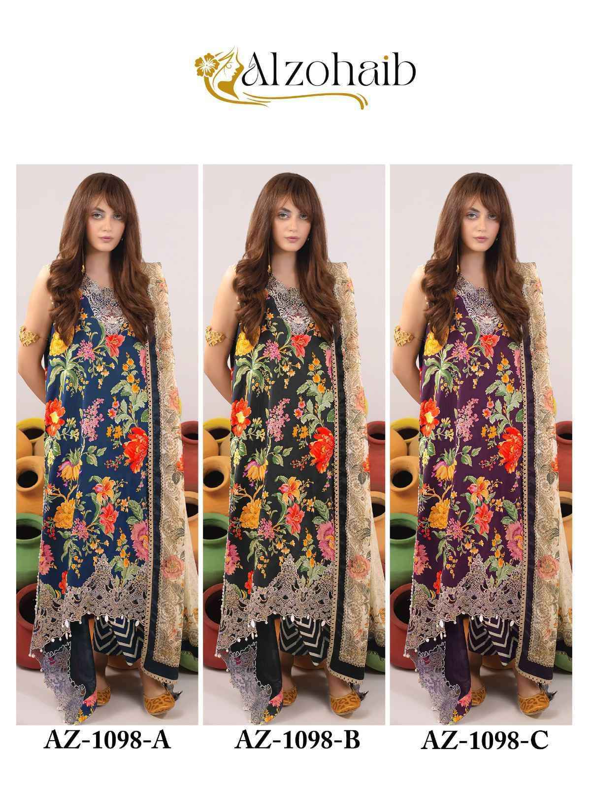 Al Zohaib Az 1098 Colors Pakistani Unstitch Pakistani Suits ( 3 Pcs Catalog )