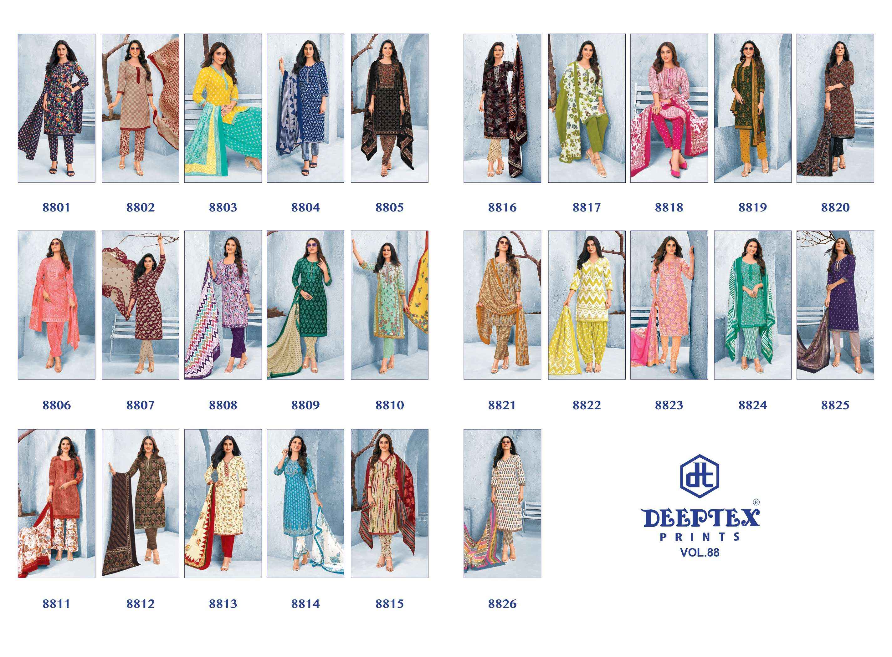 DEEPTEX PRINTS MISS INDIA VOL 88 PURE COTTON SALWAR KAMEEZ ( 26 PCS CATALOG )