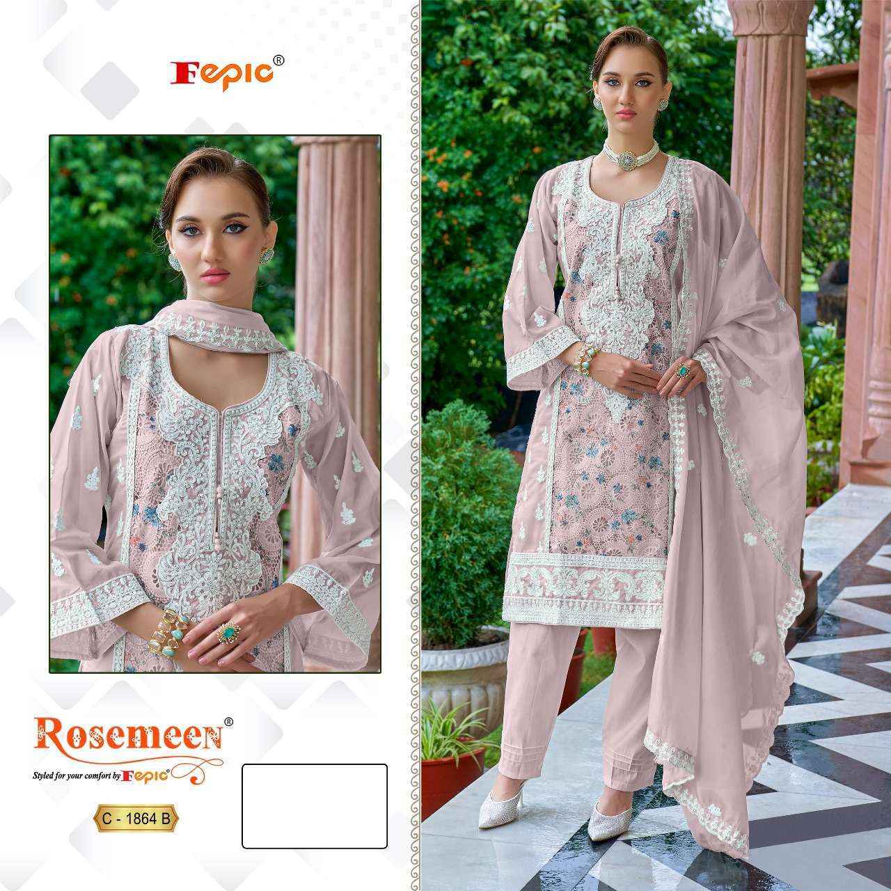 Fepic Rosemeen C 1864 Organza Dress Material 3 pcs Catalogue