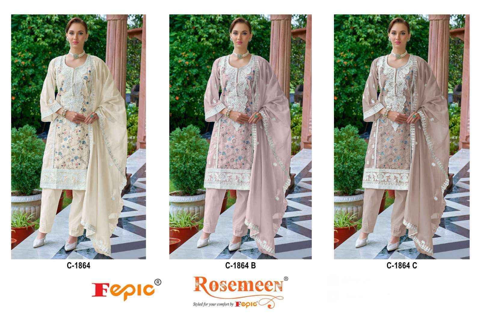 Fepic Rosemeen C 1864 Organza Dress Material 3 pcs Catalogue