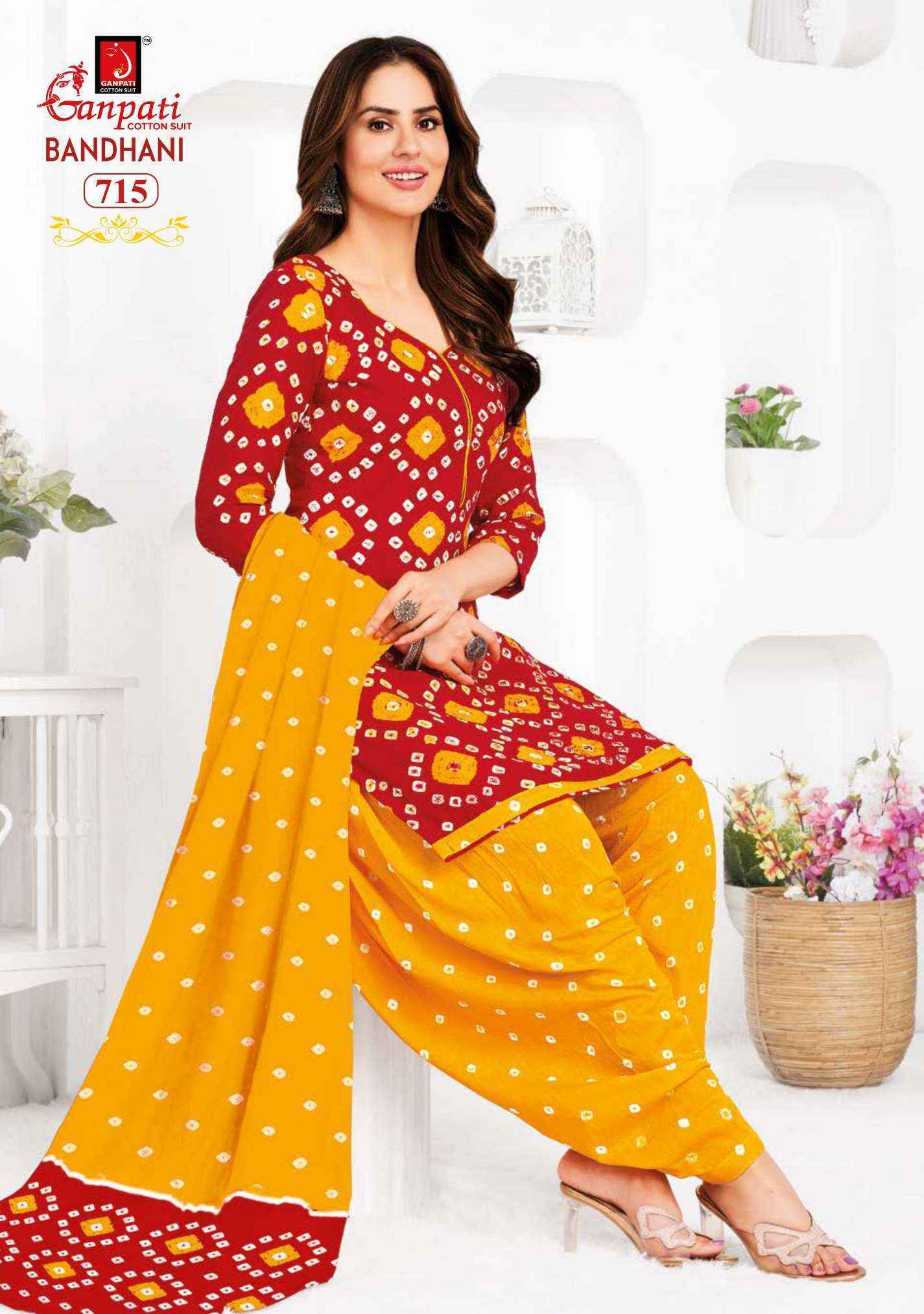 Ganpati Bandhani Vol 7 Cotton Dress Material 15 pcs Catalogue
