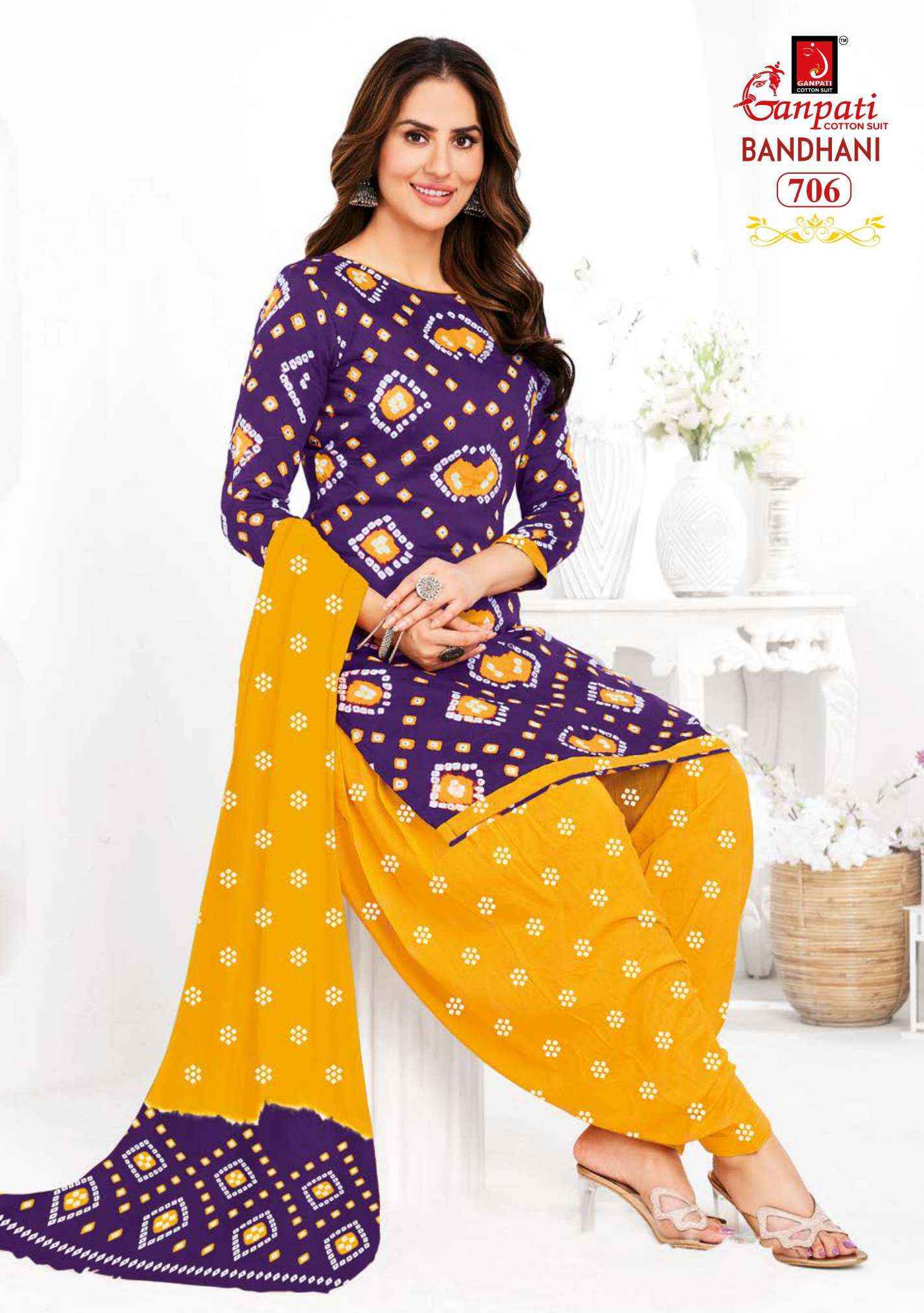 Ganpati Bandhani Vol 7 Cotton Dress Material 15 pcs Catalogue