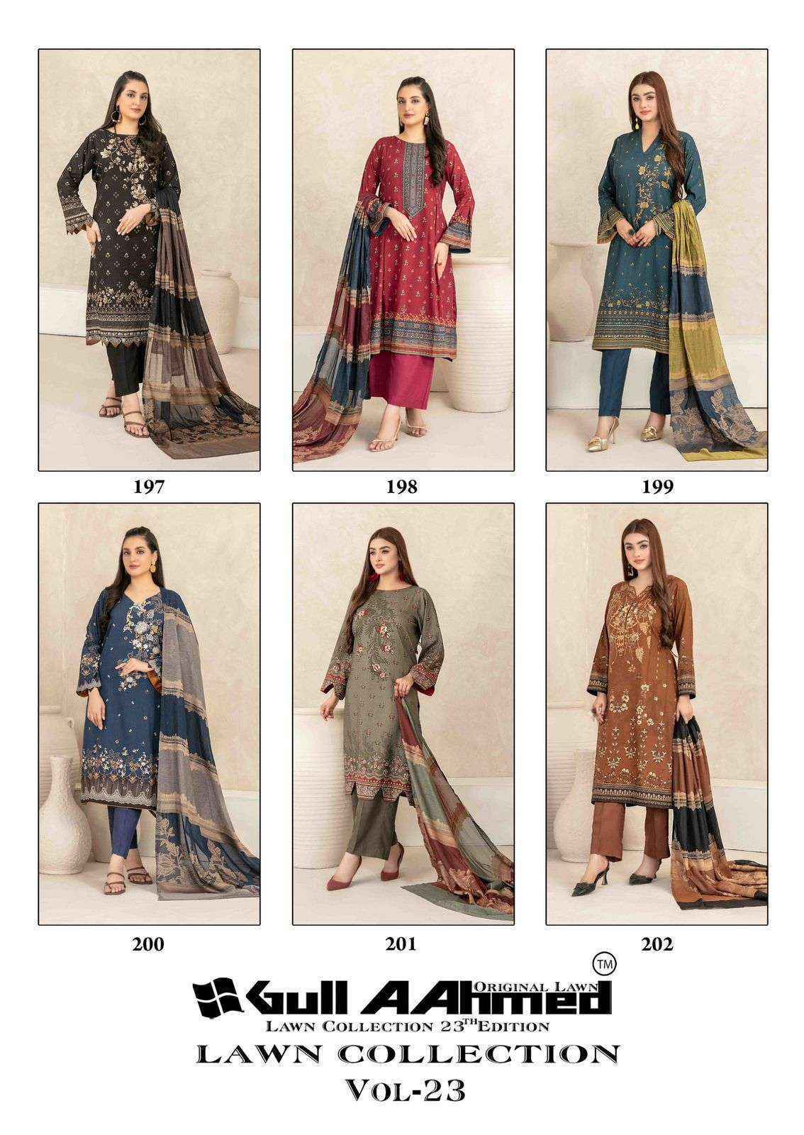 GULL AAHMED LAWN COLLECTION VOL 23 LAWN COTTON DRESS MATERIAL ( 6 PCS CATALOG )