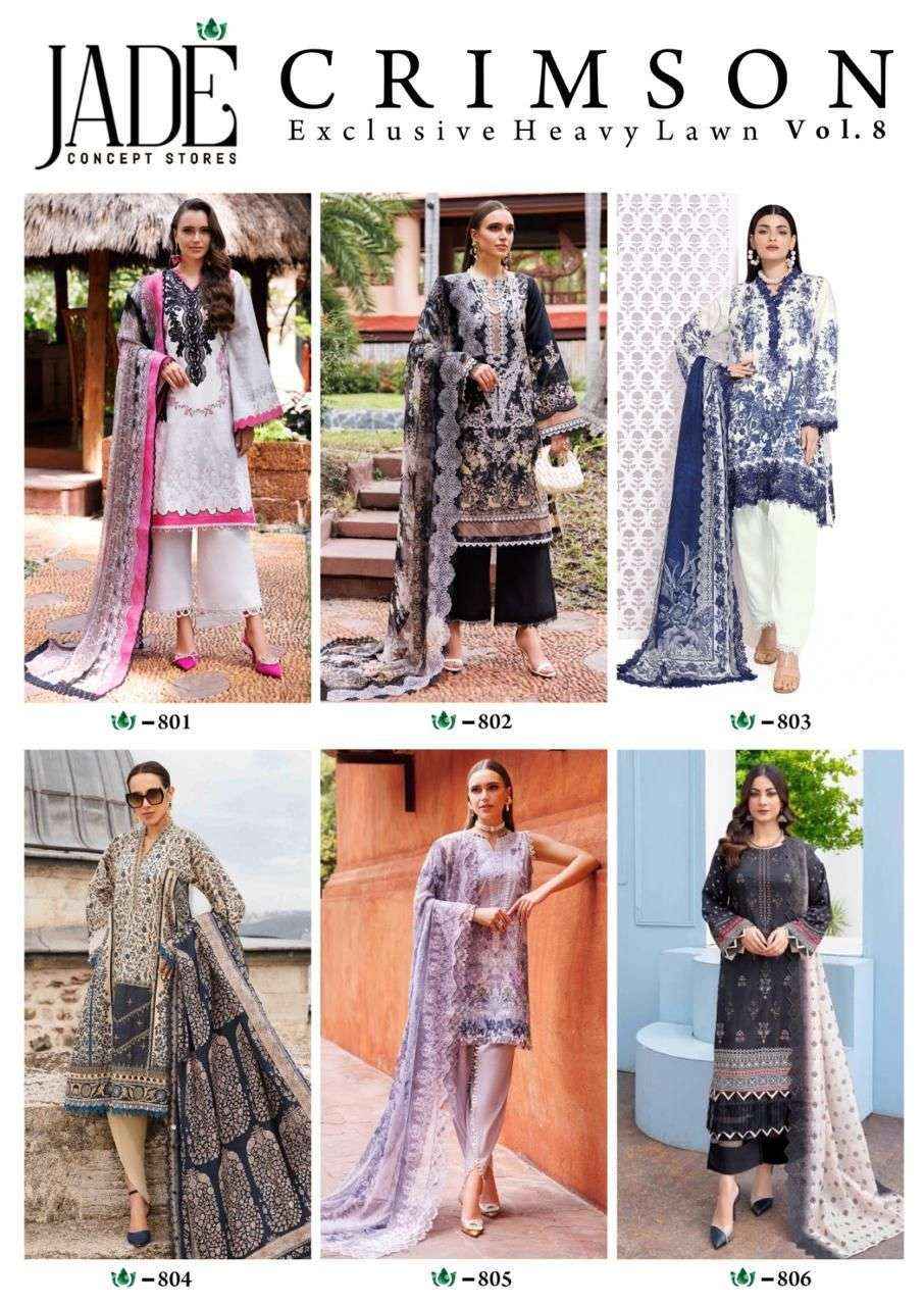 JADE CRIMSON EXCLUSIVE HEAVY LAWN COLLECTION VOL 8 LAWN DRESS MATERIAL ( 6 PCS CATALOG )