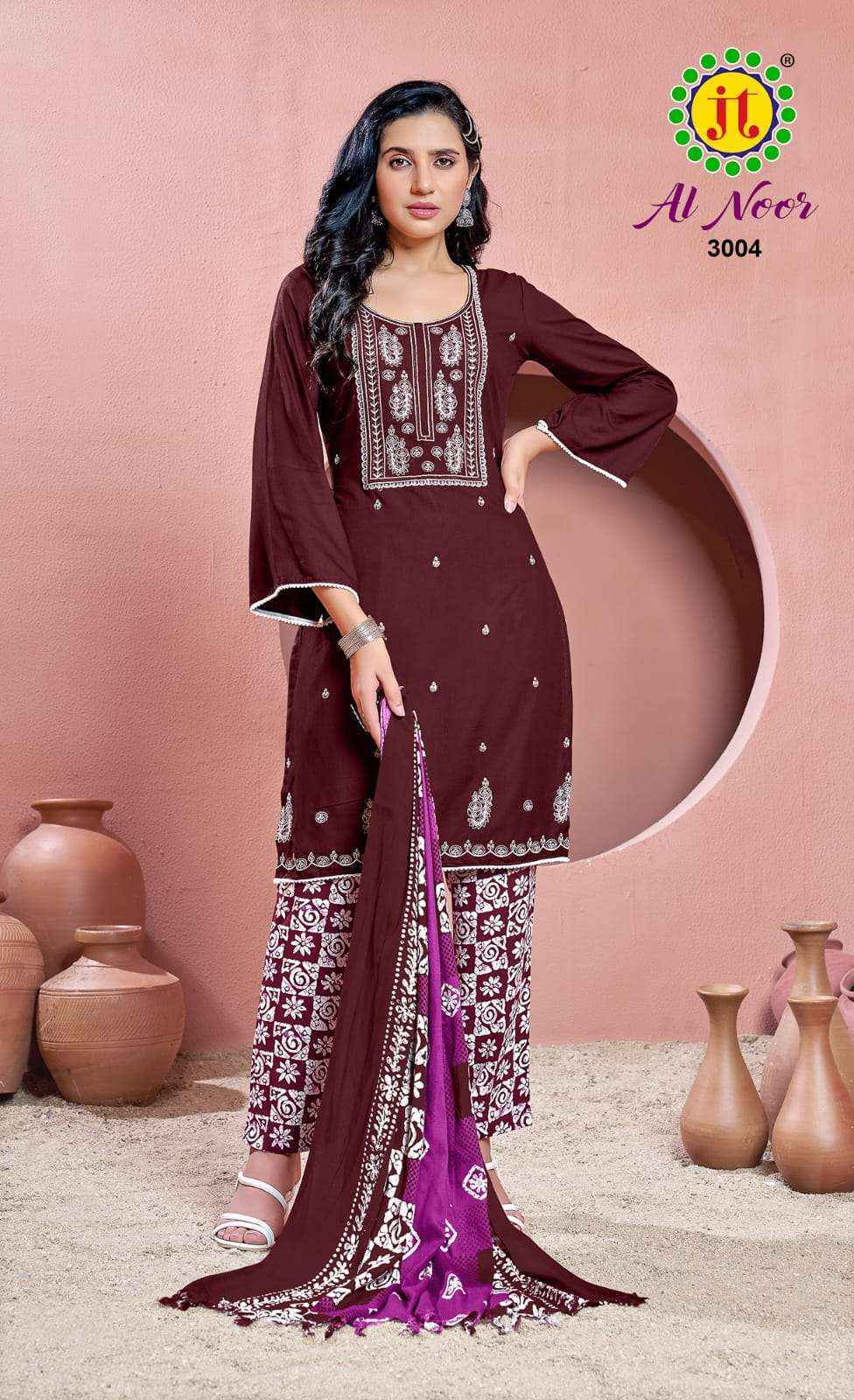 JT AL NOOR VOL 3 RAYON FANCY EMBROIDERY WORKS SALWAR SUIT ( 5 PCS CATALOG )