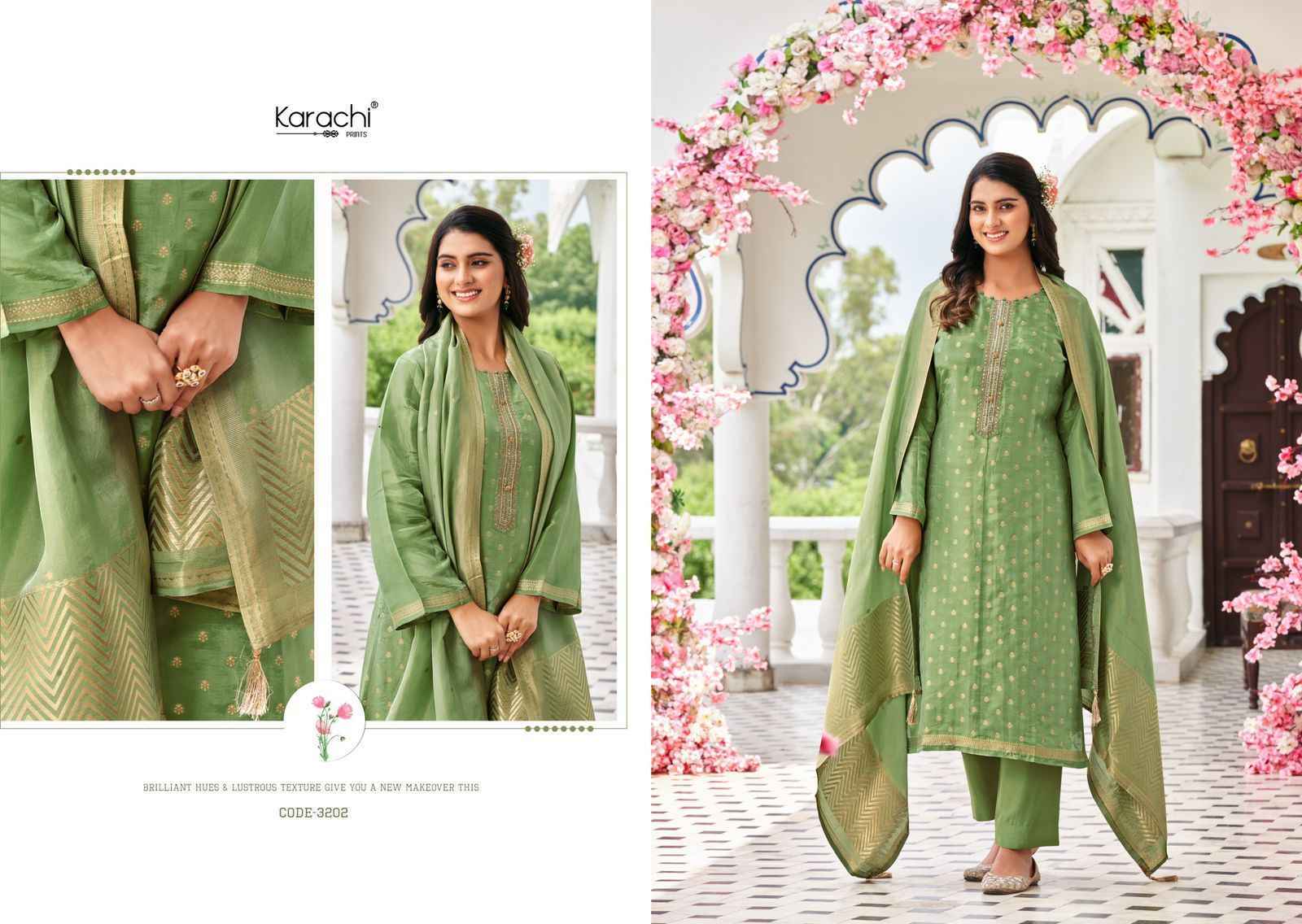 Kesar Karachi Bahar Kanjivaram Silk Dress Material 4 pcs Catalogue