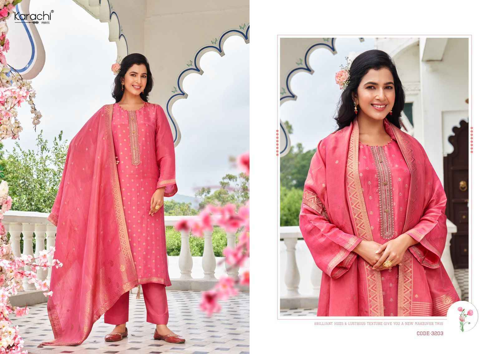 Kesar Karachi Bahar Kanjivaram Silk Dress Material 4 pcs Catalogue