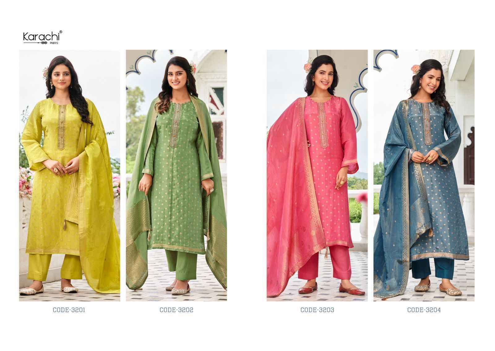 Kesar Karachi Bahar Kanjivaram Silk Dress Material 4 pcs Catalogue