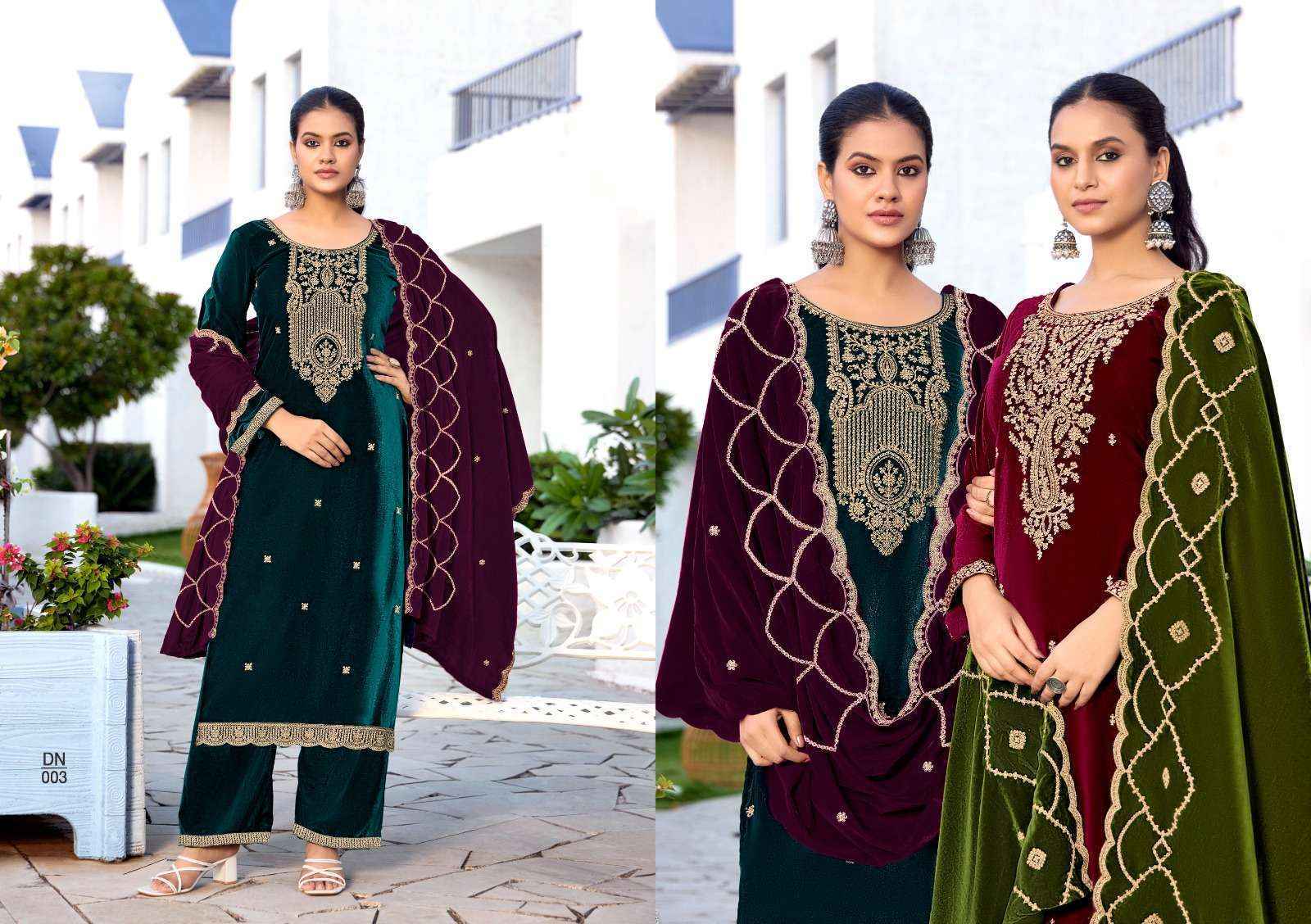 Levisha Kashida Velvet Ladies Salwar Kameez Surat Wholesale Bazaar ( 6 pcs Catalogue }