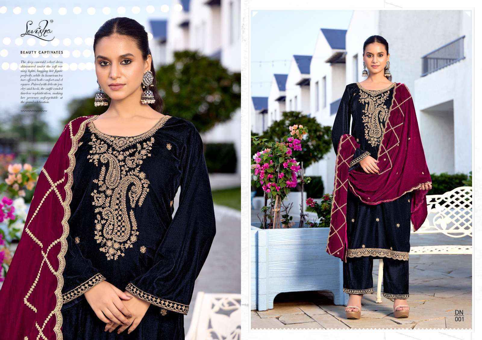 Levisha Kashida Velvet Ladies Salwar Kameez Surat Wholesale Bazaar ( 6 pcs Catalogue }