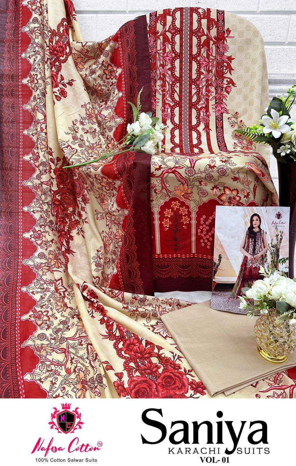 Nafisa Cotton Saniya Karachi Suits Vol 1 Cotton Salwar Kameez Surat Textile Market { 6 pcs Catalogue }
