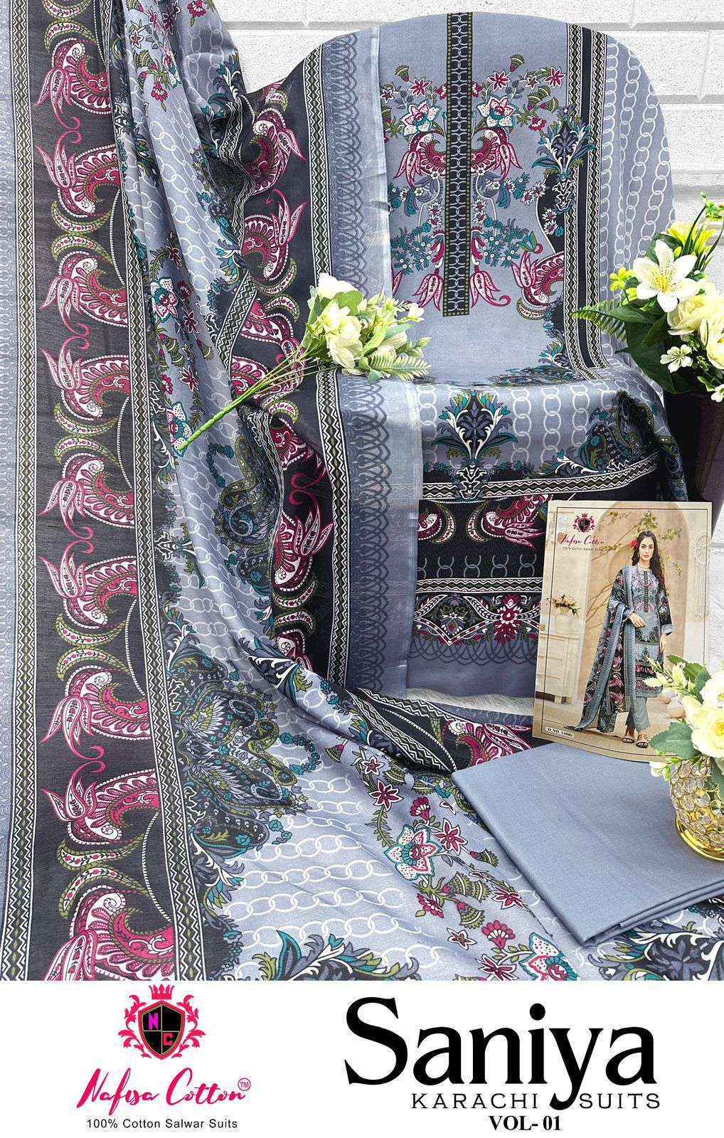 Nafisa Cotton Saniya Karachi Suits Vol 1 Cotton Salwar Kameez Surat Textile Market { 6 pcs Catalogue }