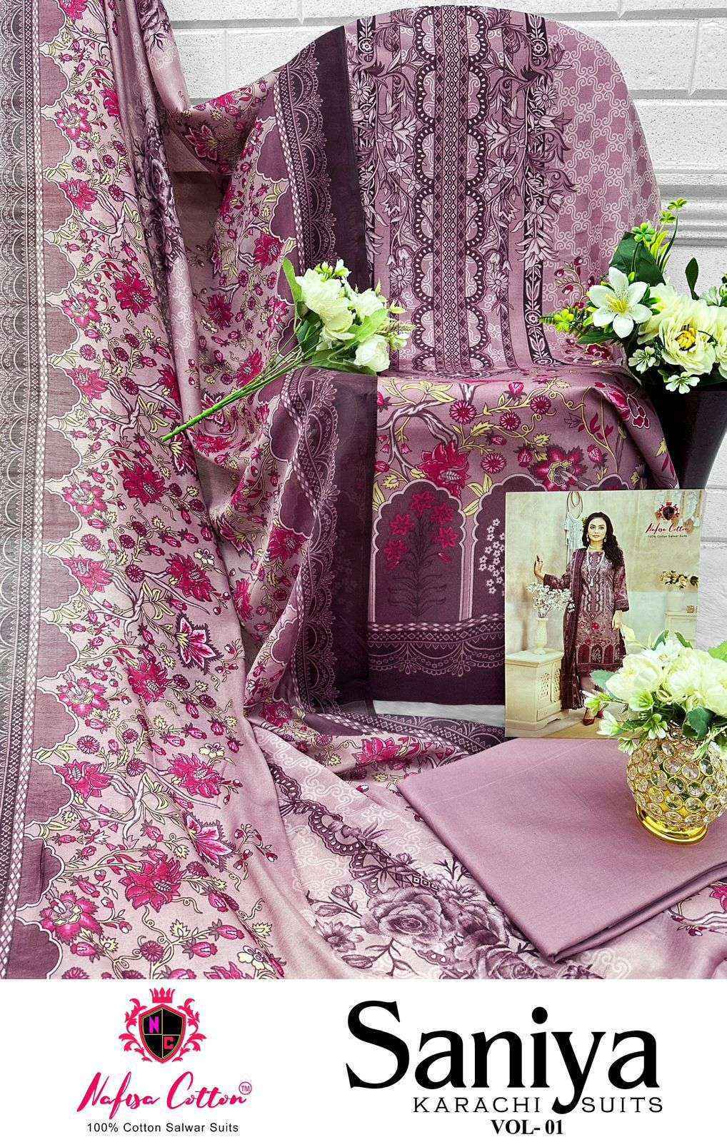 Nafisa Cotton Saniya Karachi Suits Vol 1 Cotton Salwar Kameez Surat Textile Market { 6 pcs Catalogue }