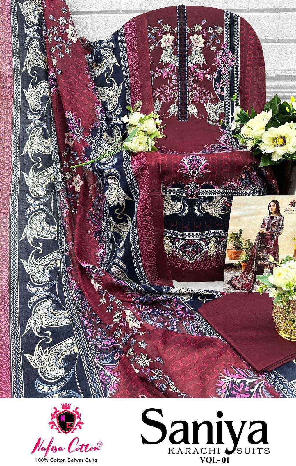 Nafisa Cotton Saniya Karachi Suits Vol 1 Cotton Salwar Kameez Surat Textile Market { 6 pcs Catalogue }