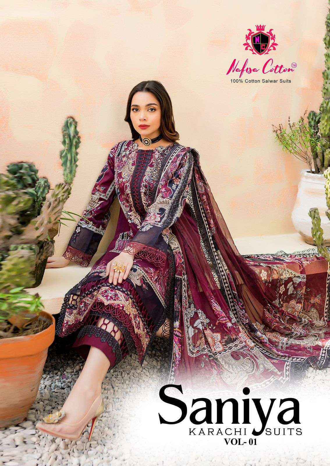 Nafisa Cotton Saniya Karachi Suits Vol 1 Cotton Salwar Kameez Surat Textile Market { 6 pcs Catalogue }