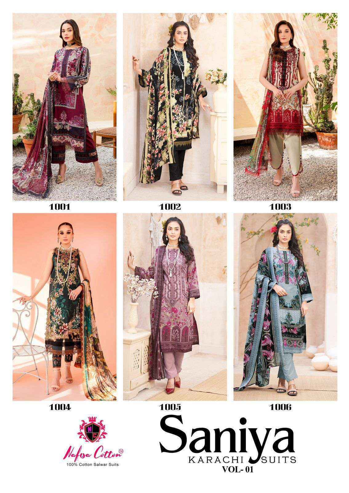 Nafisa Cotton Saniya Karachi Suits Vol 1 Cotton Salwar Kameez Surat Textile Market { 6 pcs Catalogue }