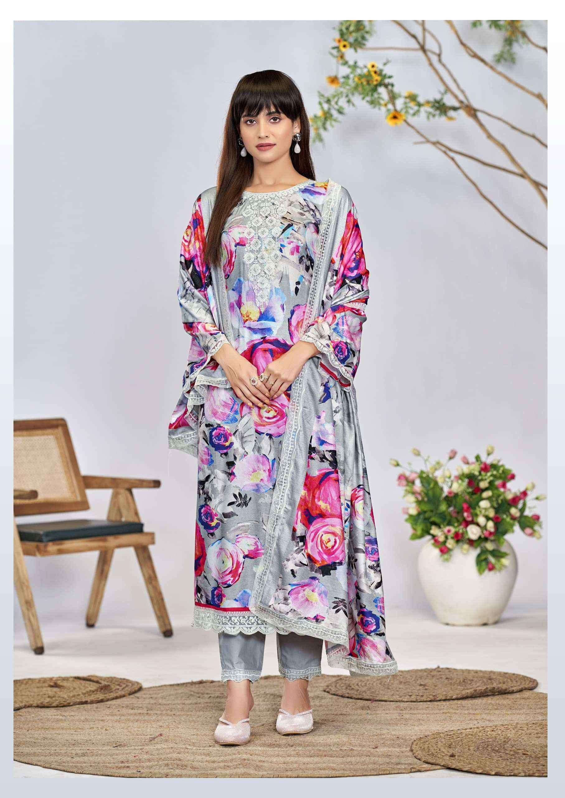 The Hermitage Shop Kashmiri Garden Lawn Cotton Dress Material 6 pcs Catalogue