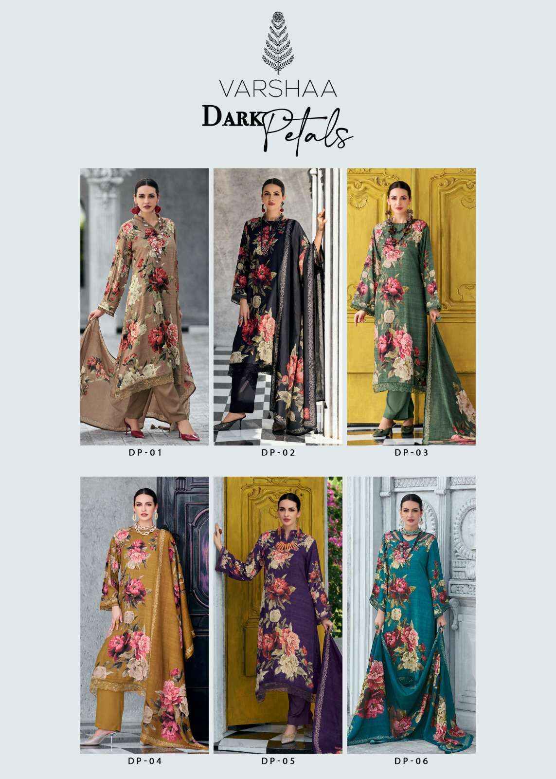 Varsha Fashion Dark Petals Fancy Viscose Pashmina Ladies Dress Material ( 6 Pcs Catalog )