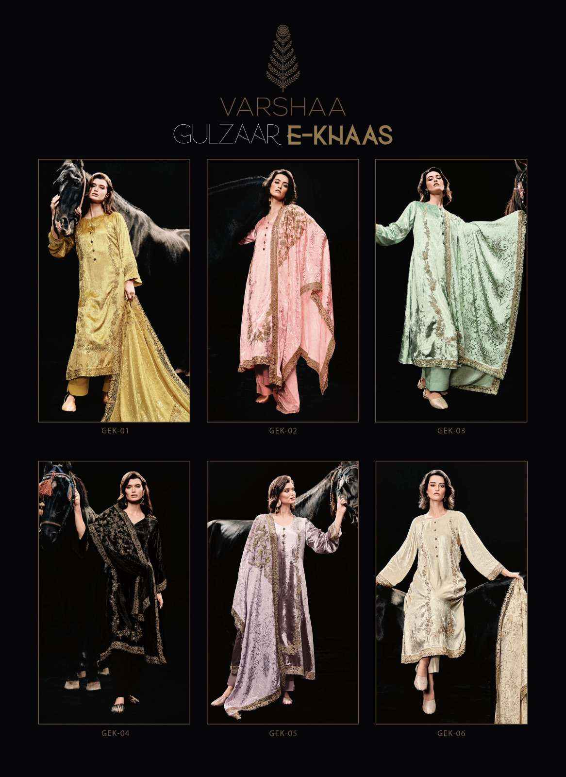 Varsha Gulzaar E Khaas Partywear Velvet Suit Winter collection wholesale price ( 6 pcs catalog )