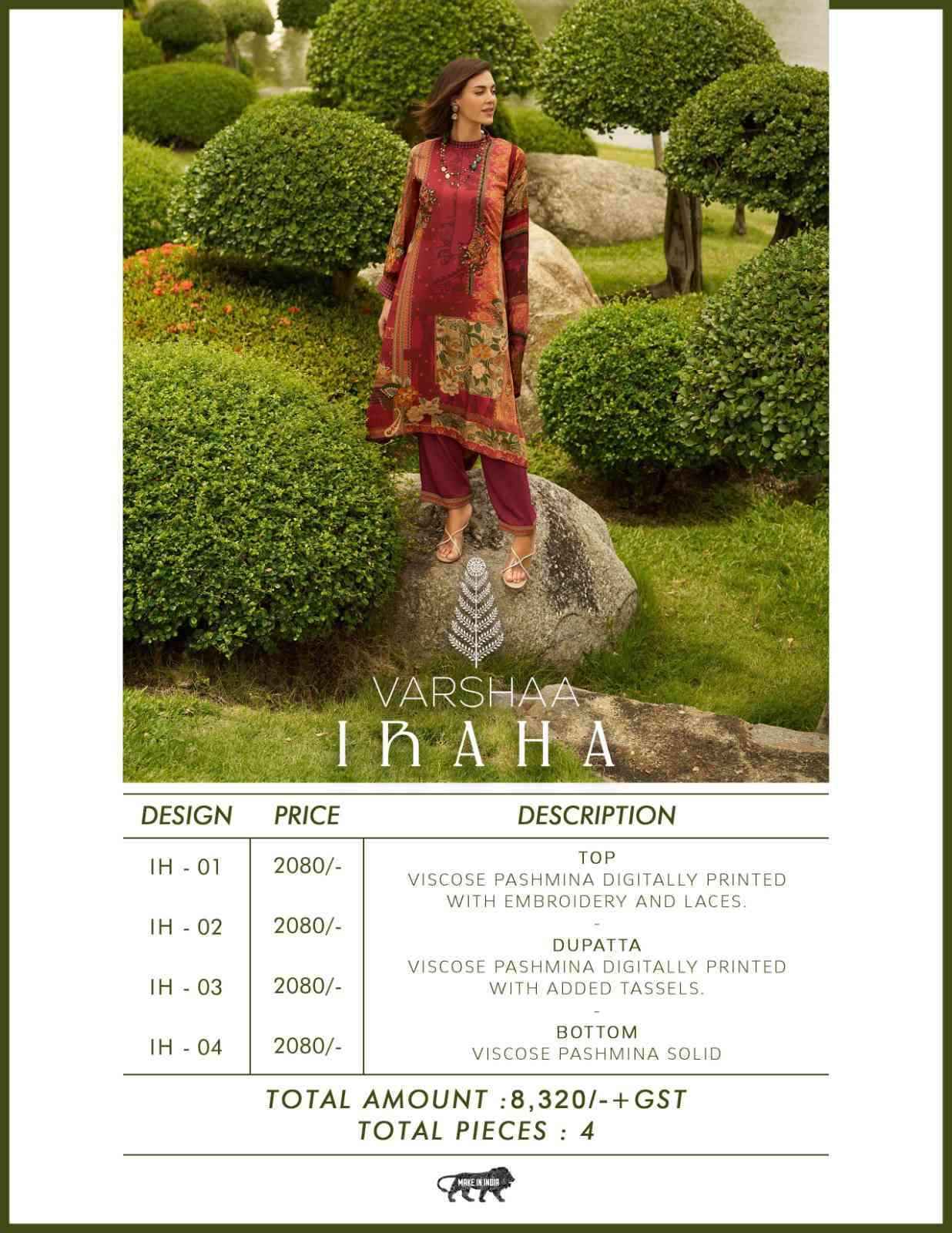 Varsha Iraha Premium Design Pashmina Suit wholesale price (4 pcs catalog )