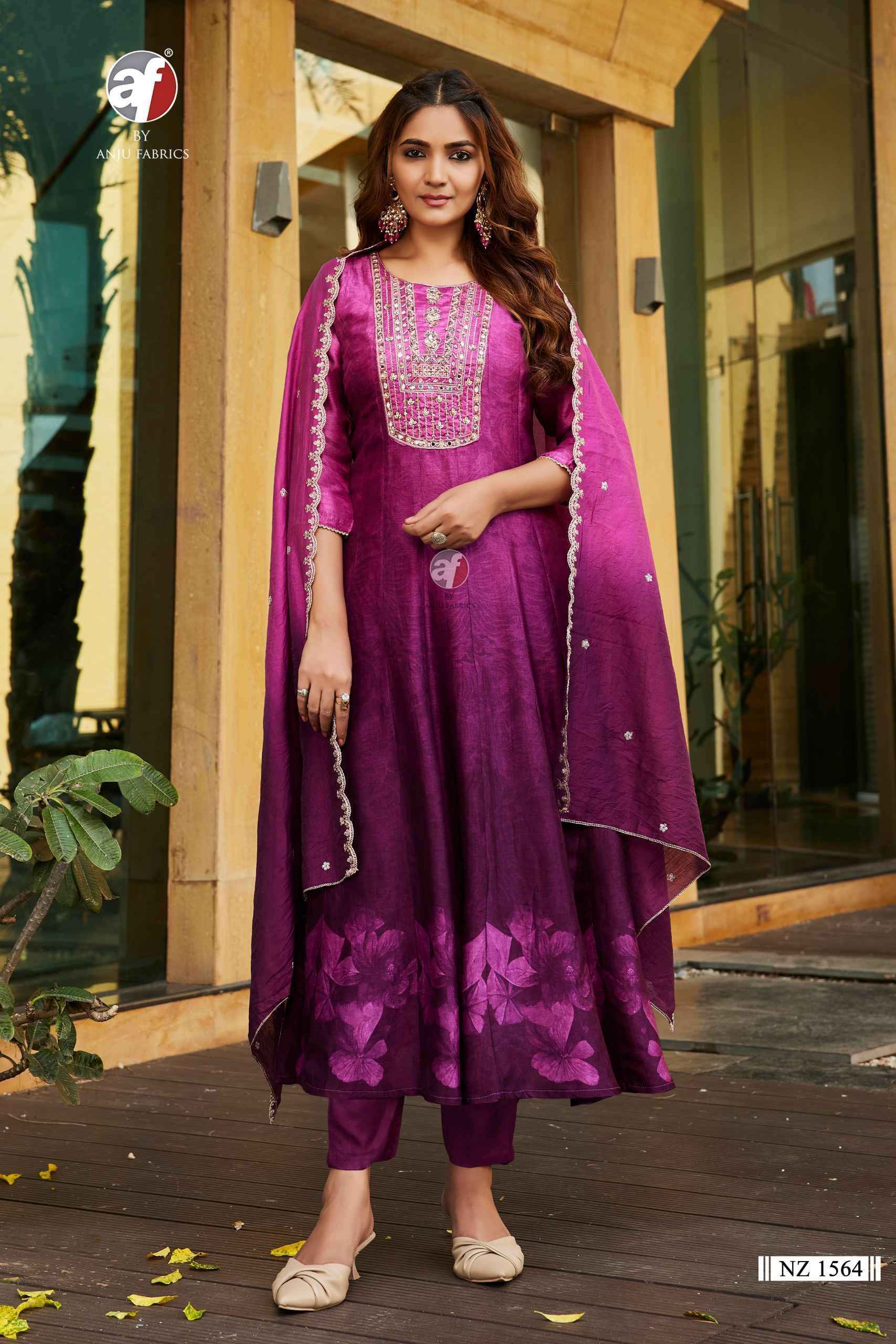 Af Nz 1564 Designer Silk Anarkali Suit Wholesale Price ( 4 Pcs Catalog )