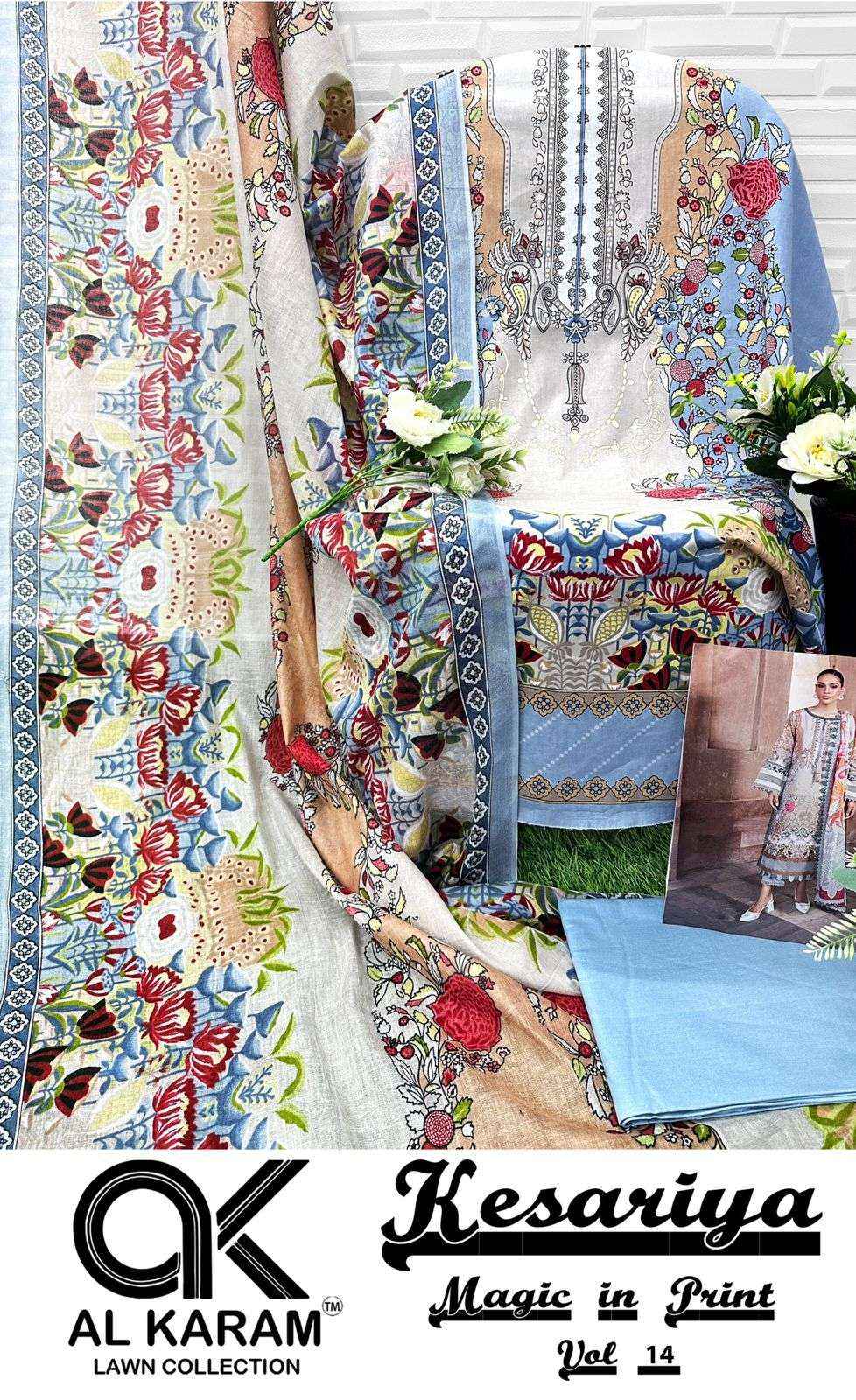 AL KARAM KESARIYA MAGIC IN PRINT VOL 14 COTTON PAKISTANI SUITS ( 6 PCS CATALOGUE )